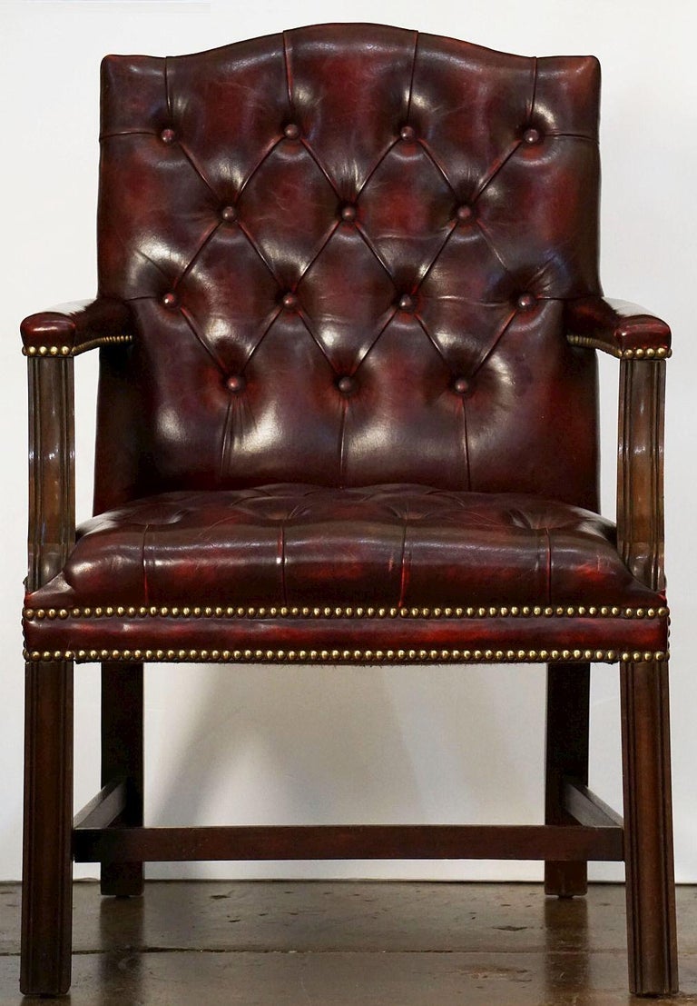 Large English Armchair or Library Chair of Tufted Leather at 1stDibs