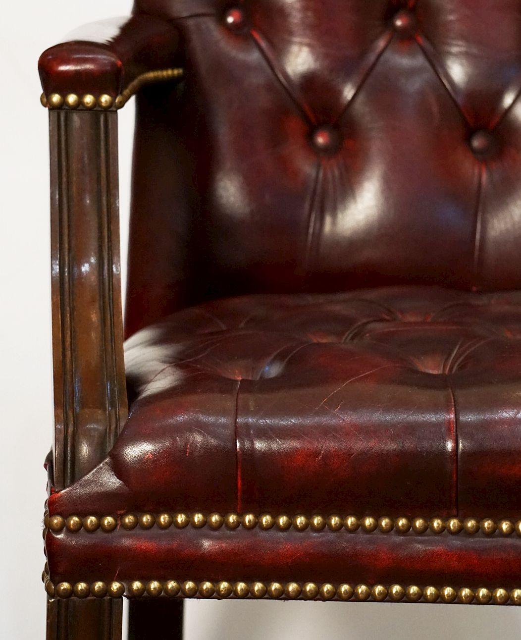 20th Century Large English Armchair or Library Chair of Tufted Leather