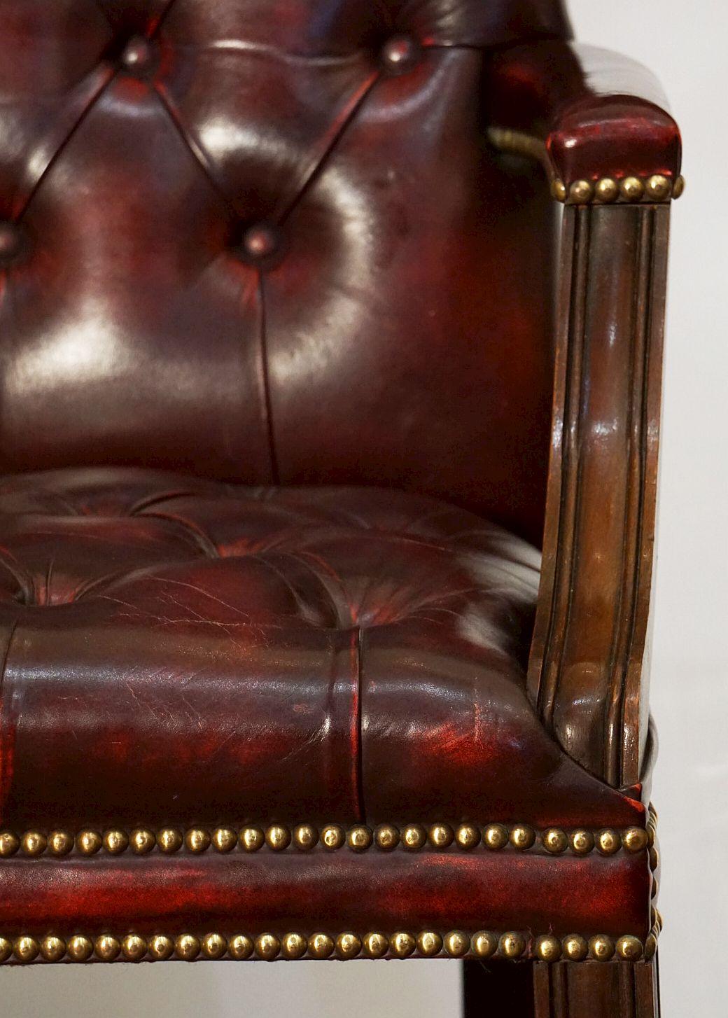 Large English Armchair or Library Chair of Tufted Leather 1