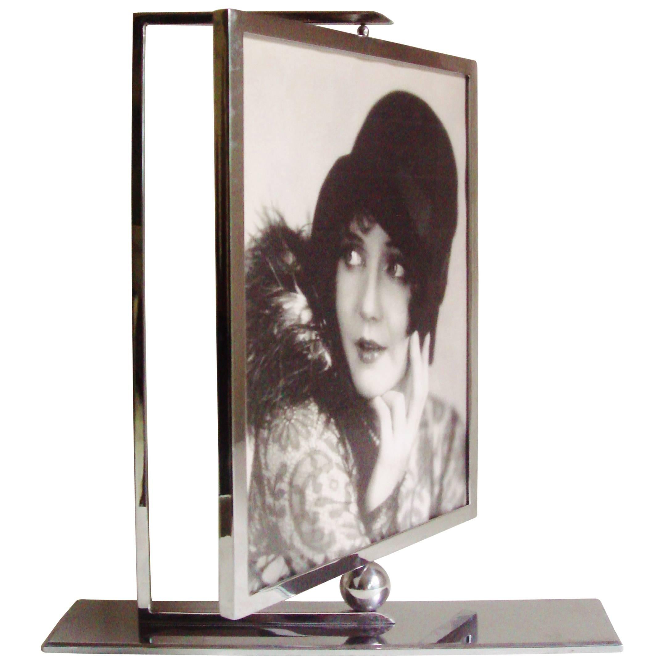 Large English Art Deco Chrome Geometric Swivel Table Frame For Sale