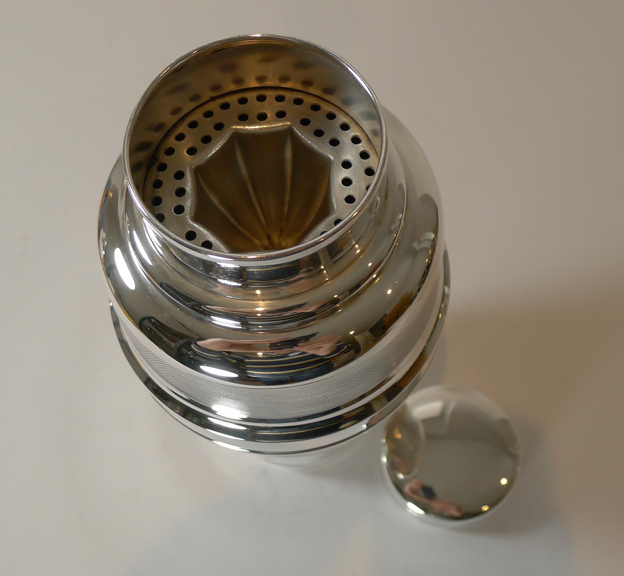 Large English Art Deco Cocktail Shaker With Integral Lemon Squeezer 2