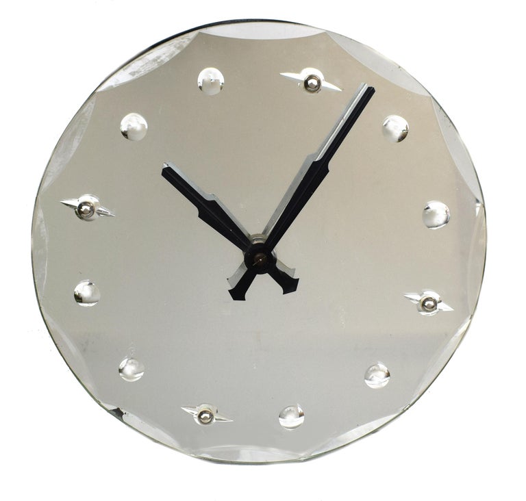 Large English Art Deco Mirrored Wall Clock Circa 1935