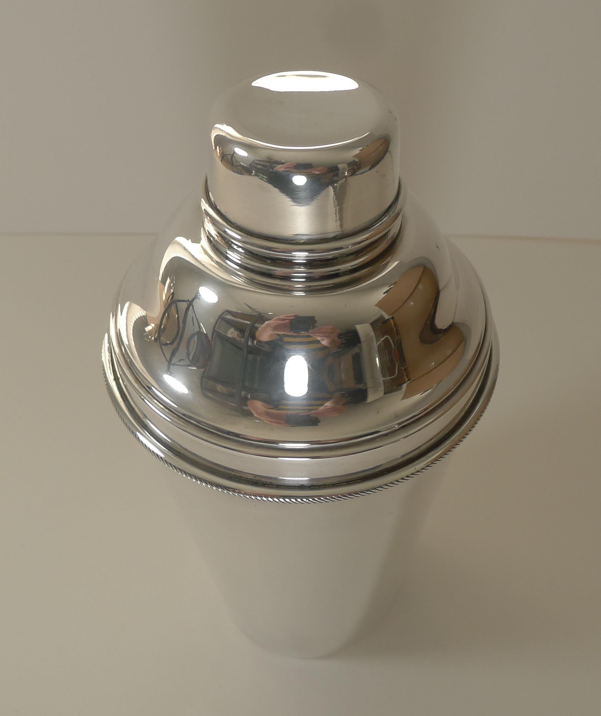 British Large English Art Deco Silver Plated Cocktail Shaker by James Dixon & Sons