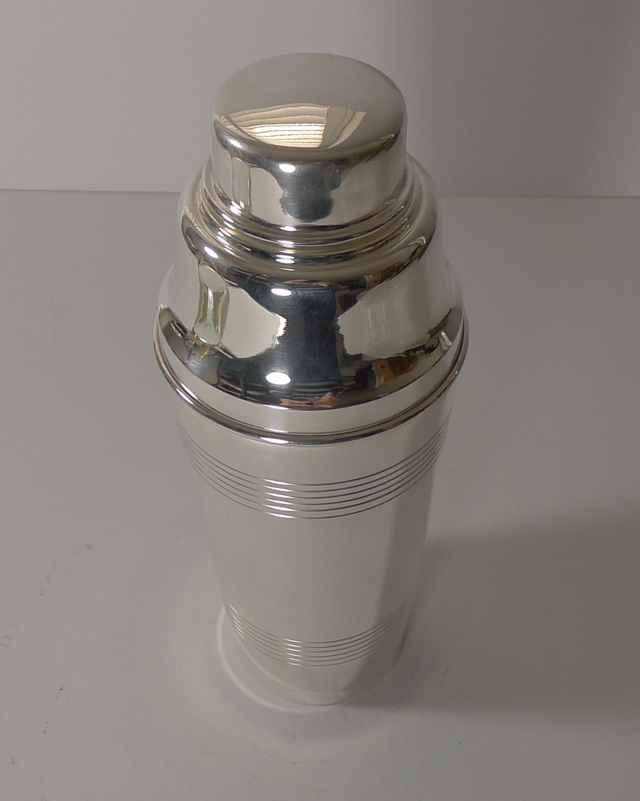Large English Art Deco Silver Plated Cocktail Shaker c.1930 2