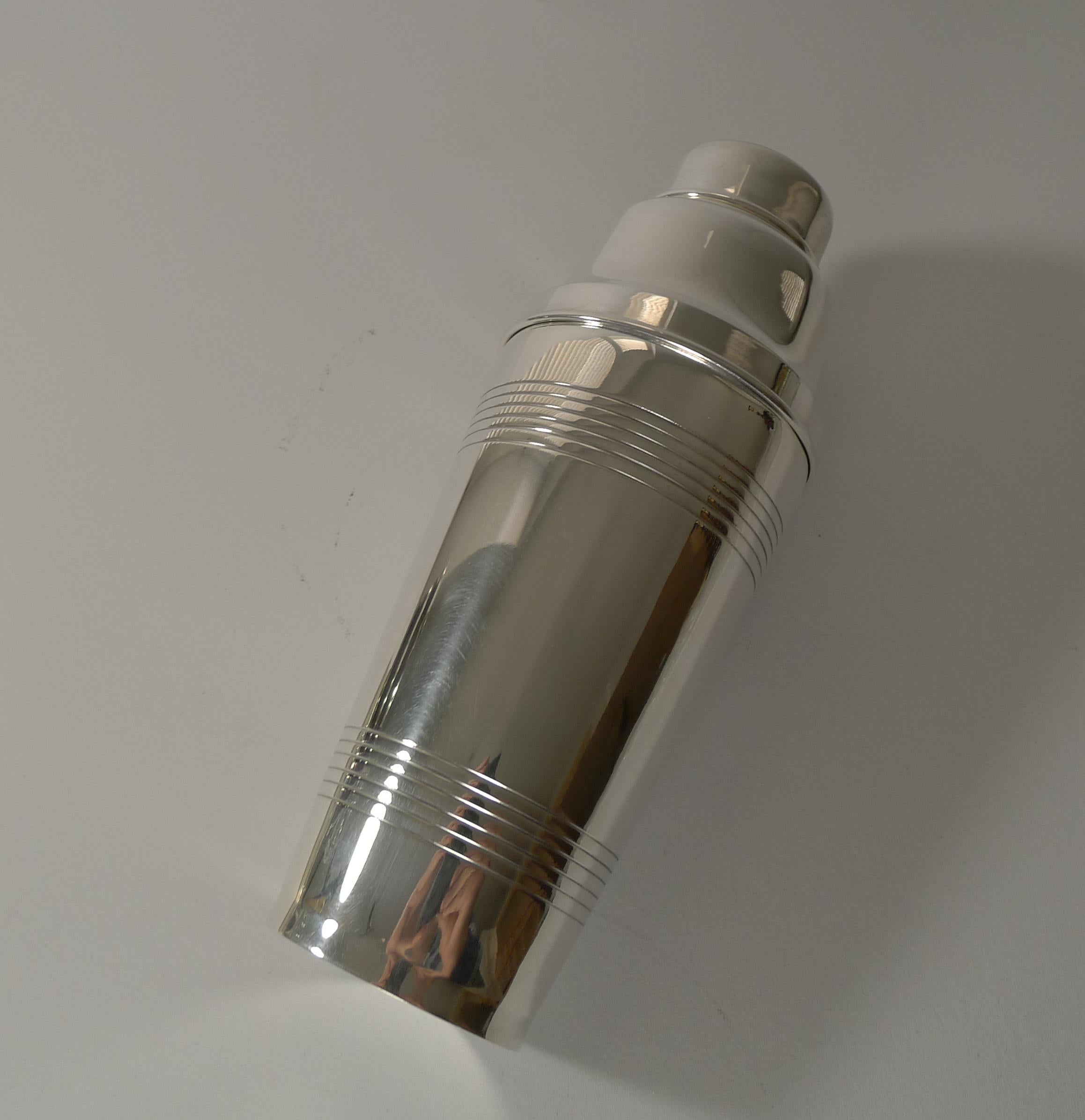 Large English Art Deco Silver Plated Cocktail Shaker c.1930 3