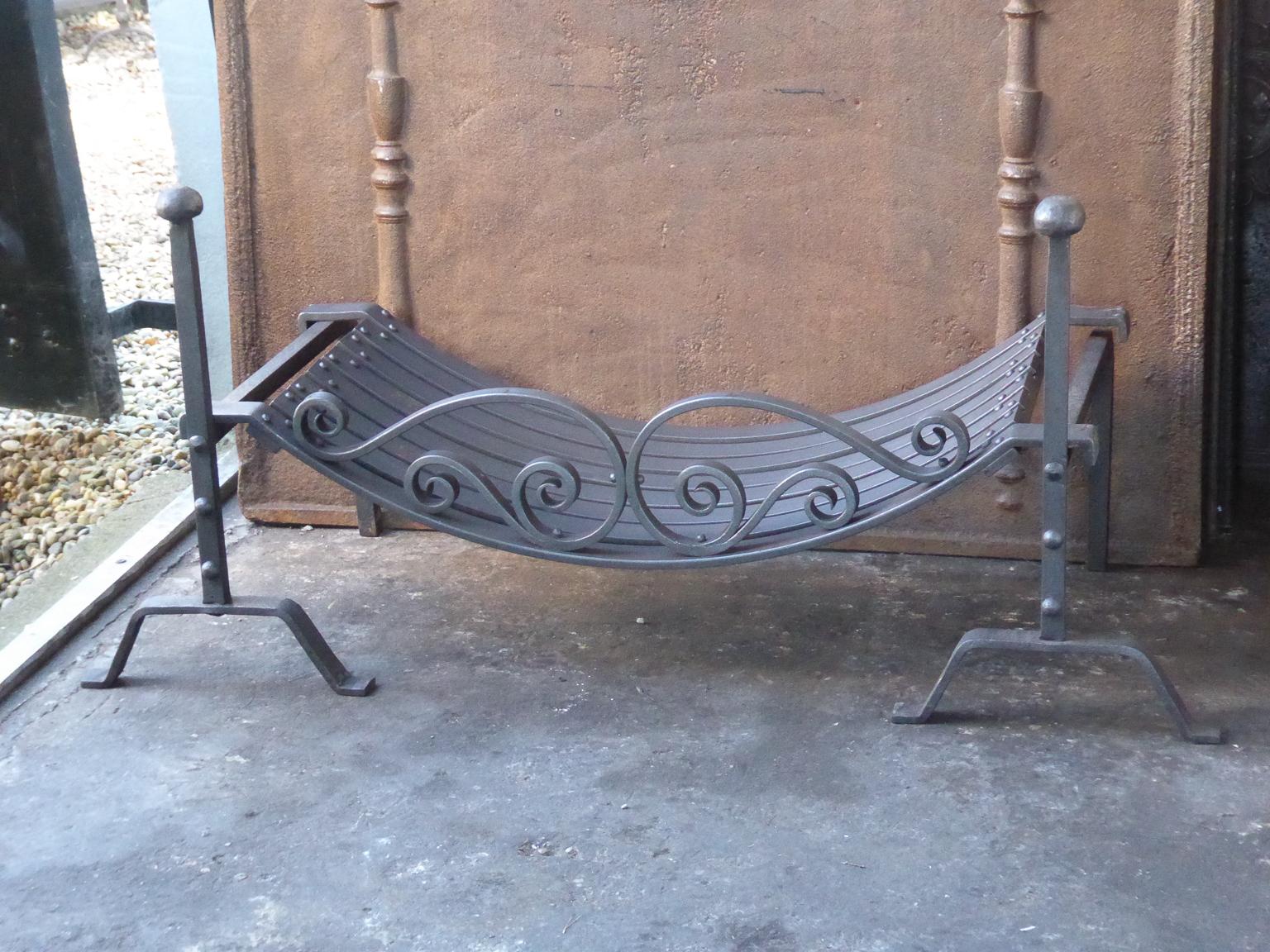 Forged Large English Art Nouveau Fireplace Grate, Fire Grate For Sale