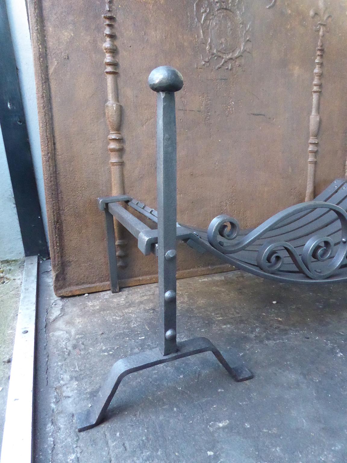 20th Century Large English Art Nouveau Fireplace Grate, Fire Grate For Sale