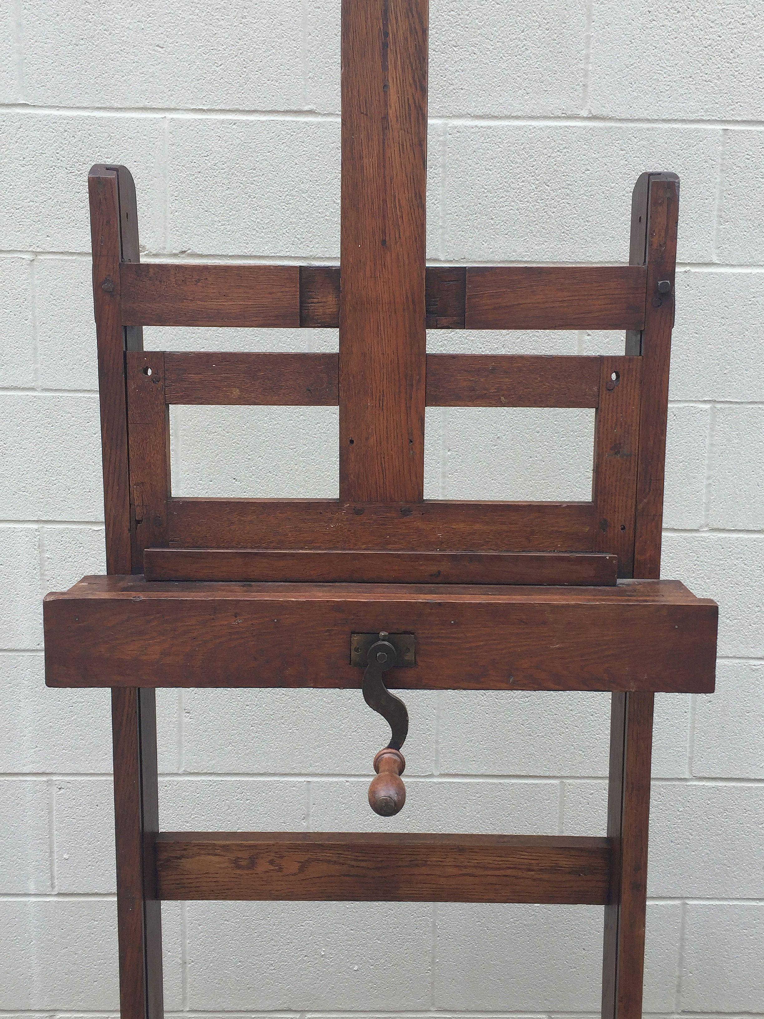 Large English Artist's Display or Floor Easel with Adjustable Tray and Crank 6