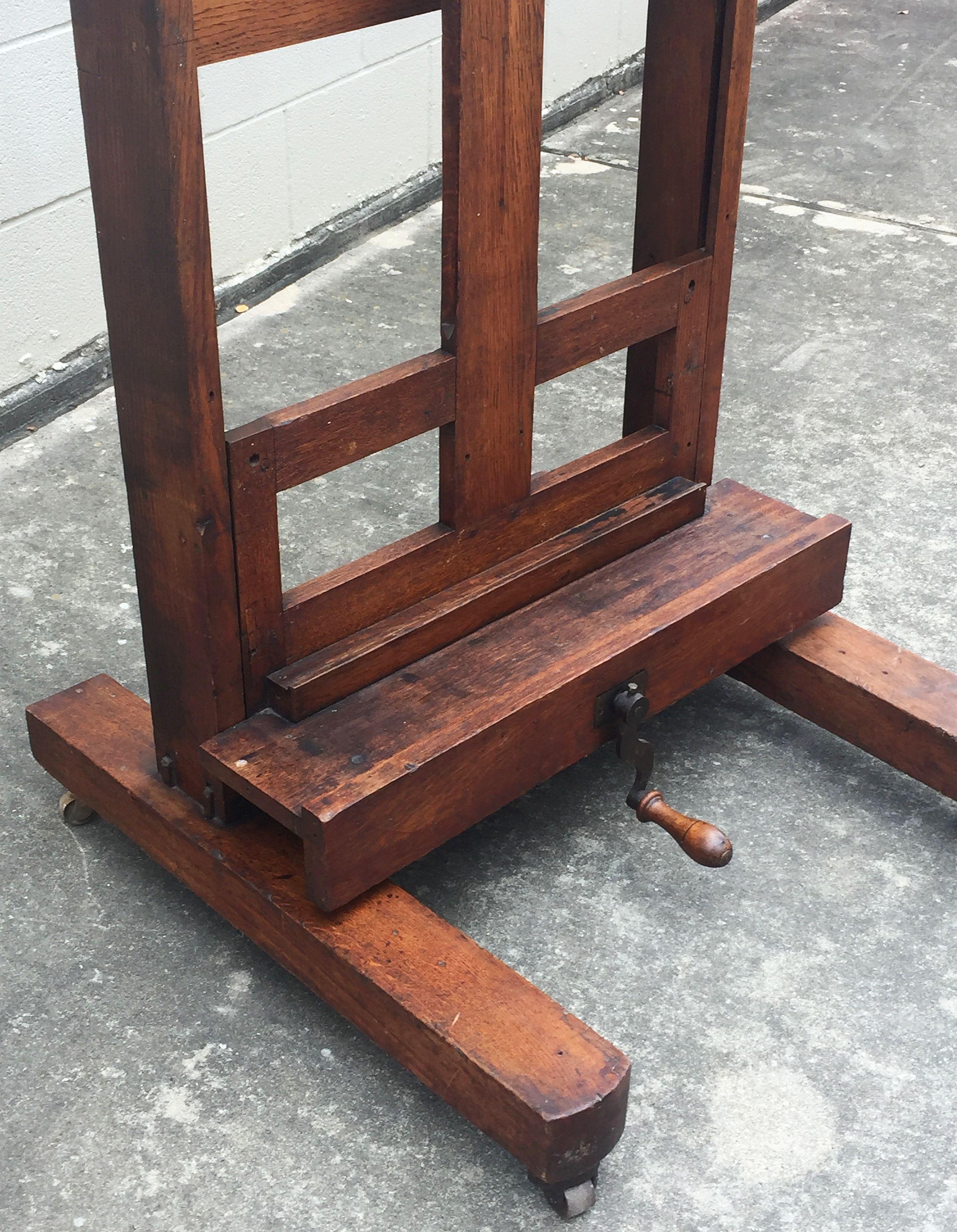 Large English Artist's Display or Floor Easel with Adjustable Tray and Crank 8