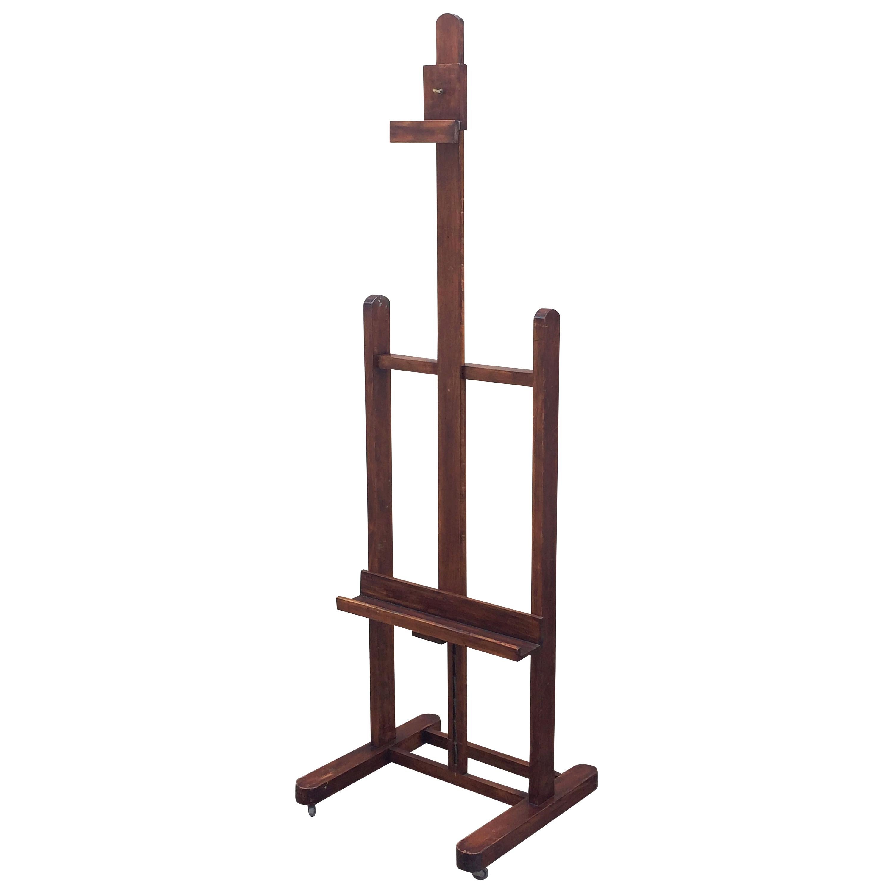 Large English Artist's Display or Floor Easel with Adjustable Tray