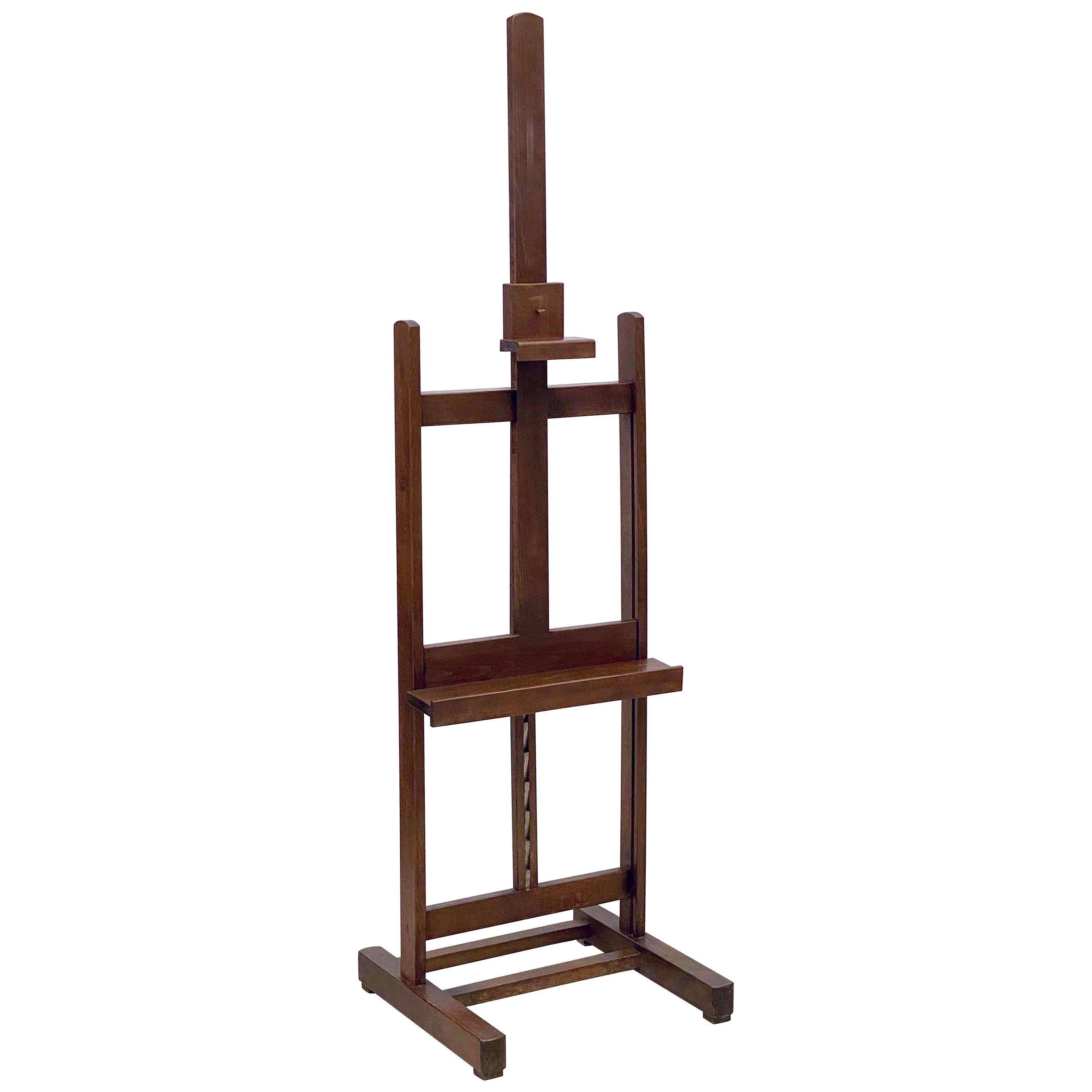 Large English Artist's Display or Floor Easel with Adjustable Tray