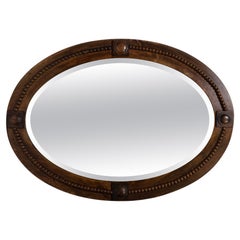 Large Antique English Edwardian Oval Oak Wall Mirror C.1900