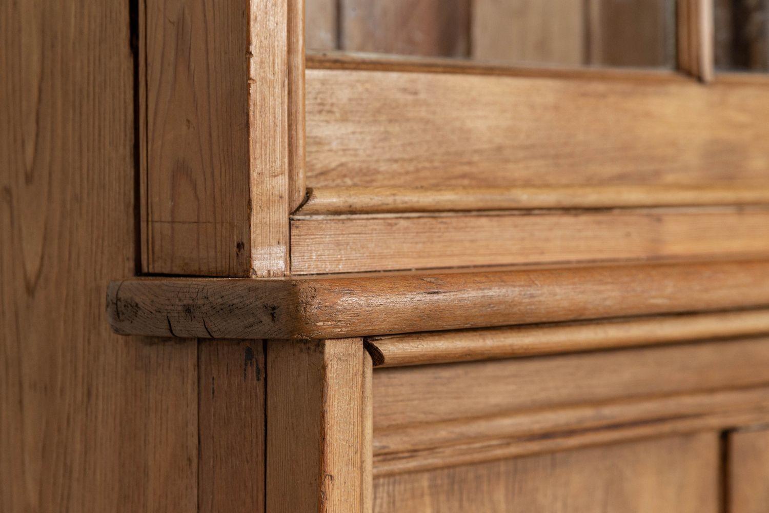 Large English Ash & Pine Glazed Bookcase Cabinet For Sale 6