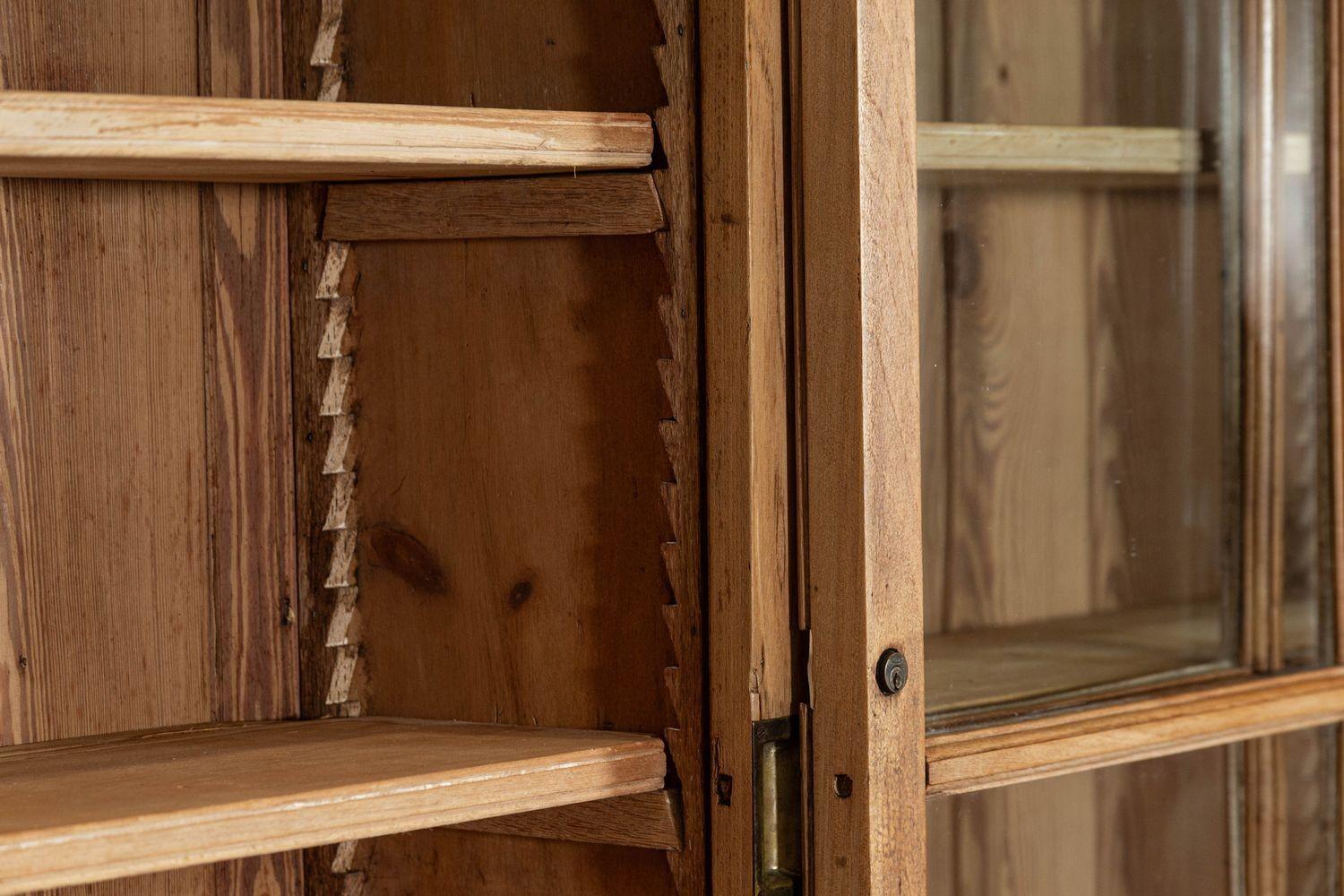 Large English Ash & Pine Glazed Bookcase Cabinet For Sale 7