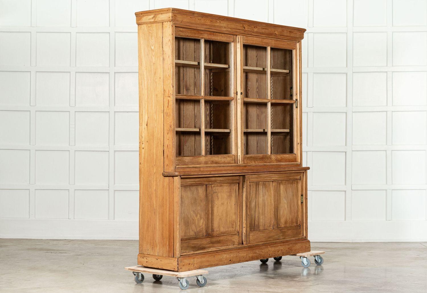 Large English Ash & Pine Glazed Bookcase Cabinet In Good Condition In Staffordshire, GB