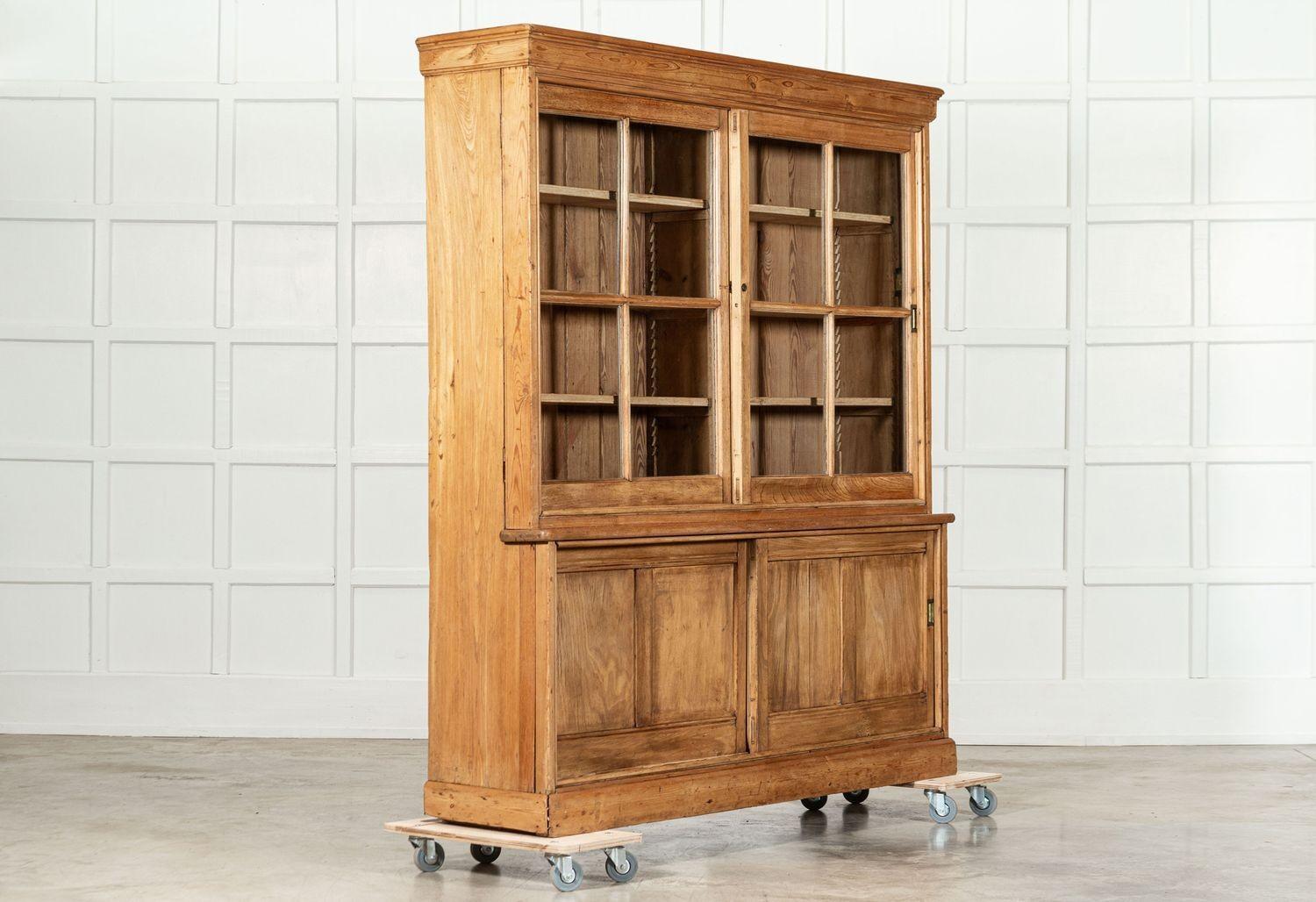 Large English Ash & Pine Glazed Bookcase Cabinet In Good Condition For Sale In Staffordshire, GB