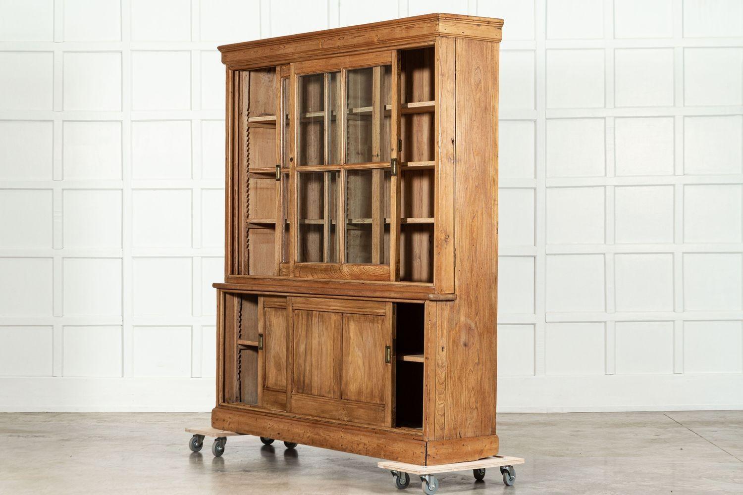 Large English Ash & Pine Glazed Bookcase Cabinet For Sale 2