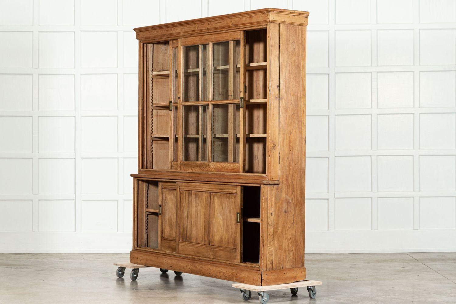 Large English Ash & Pine Glazed Bookcase Cabinet 2