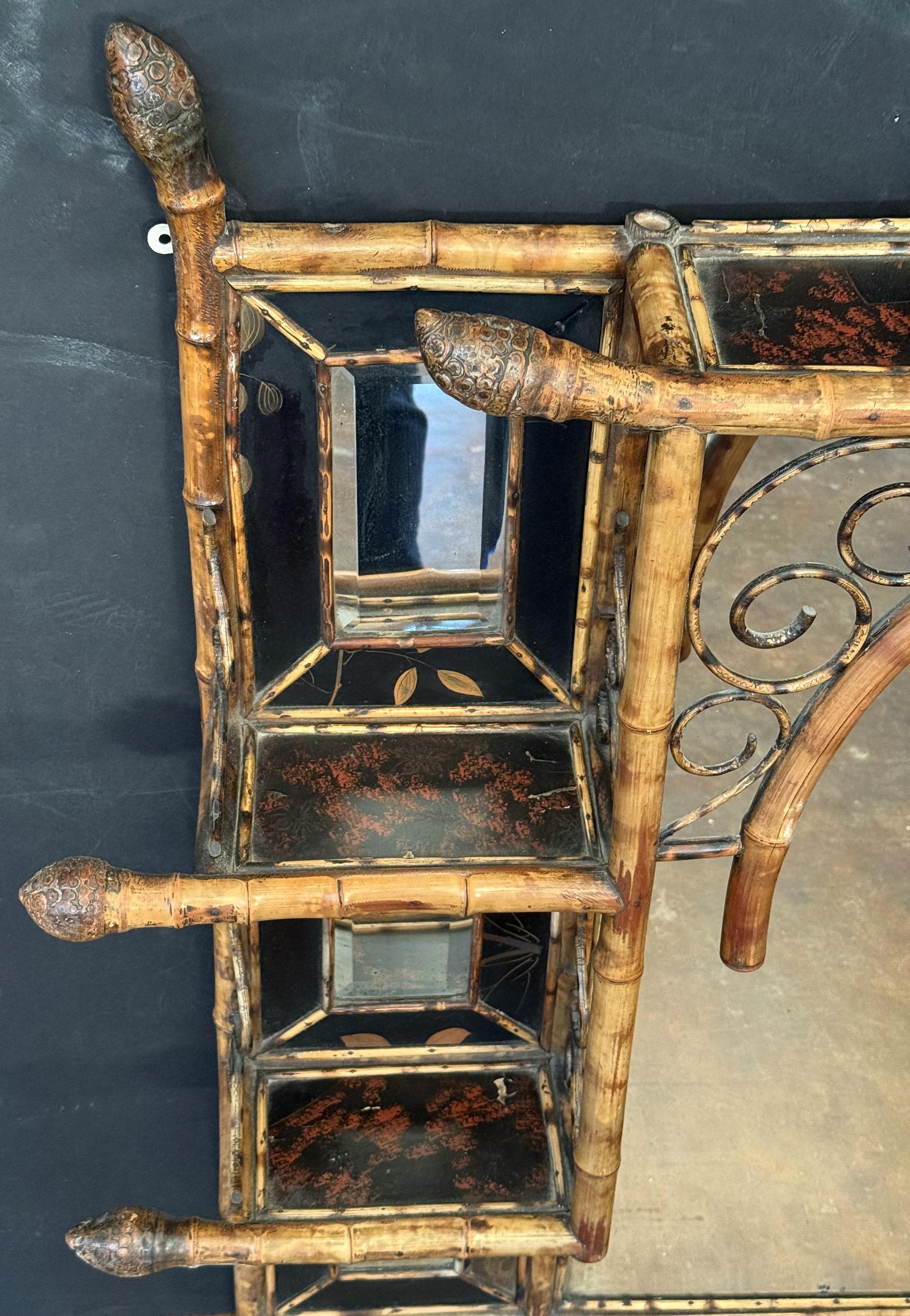 Large English Bamboo Over Mantle or Wall Mirror  (H 42 3/4 x W 51 1/2) In Good Condition For Sale In Austin, TX