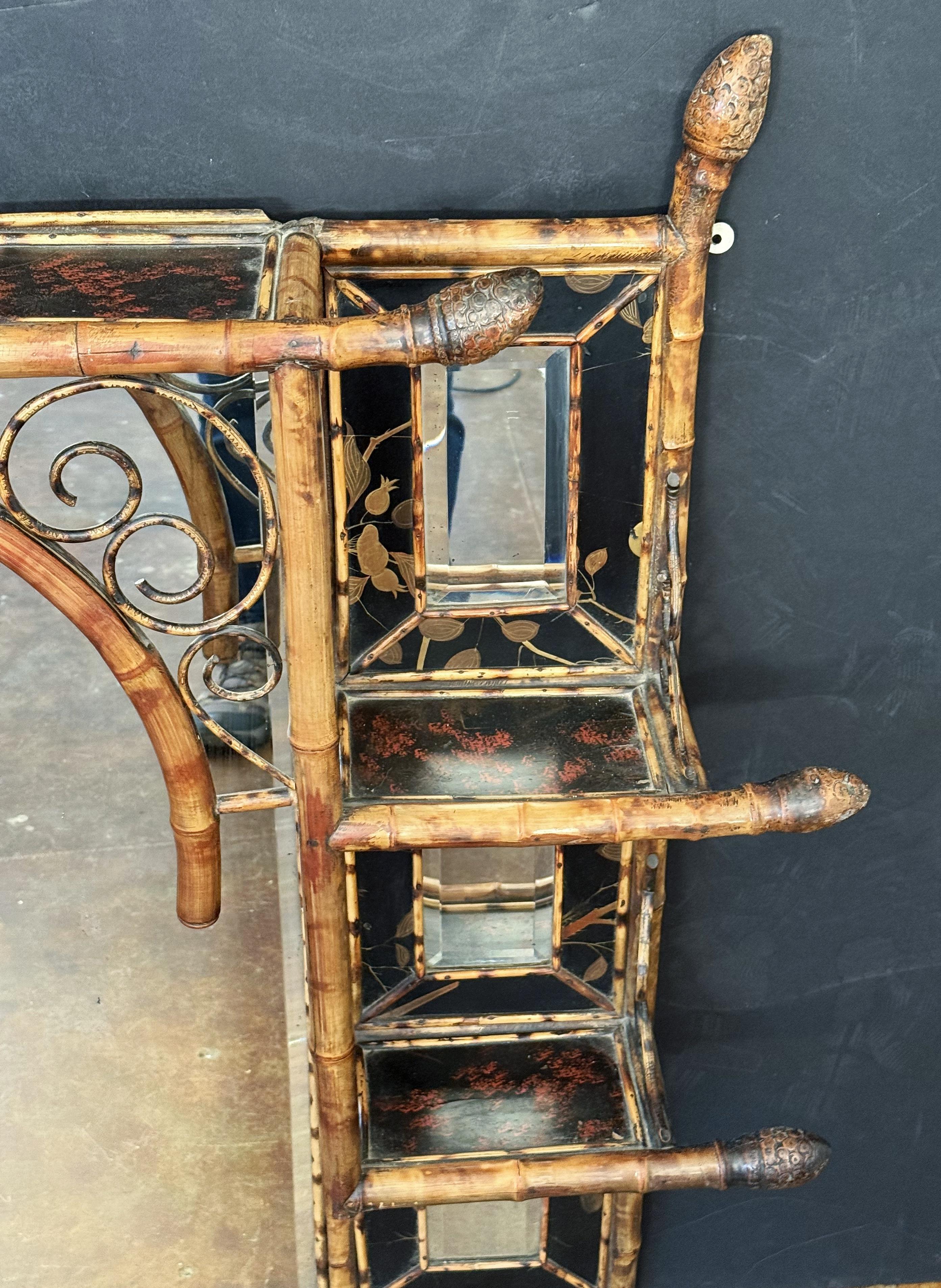 19th Century Large English Bamboo Over Mantle or Wall Mirror  (H 42 3/4 x W 51 1/2) For Sale