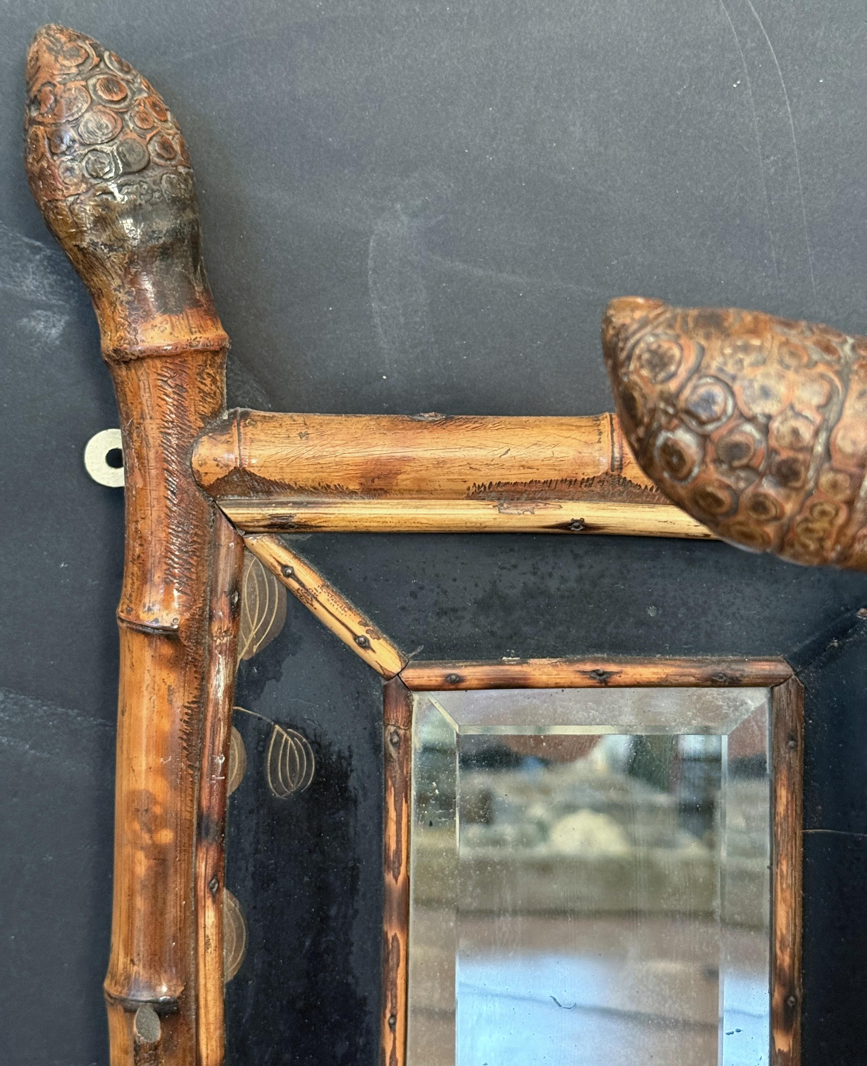 Large English Bamboo Over Mantle or Wall Mirror  (H 42 3/4 x W 51 1/2) For Sale 2