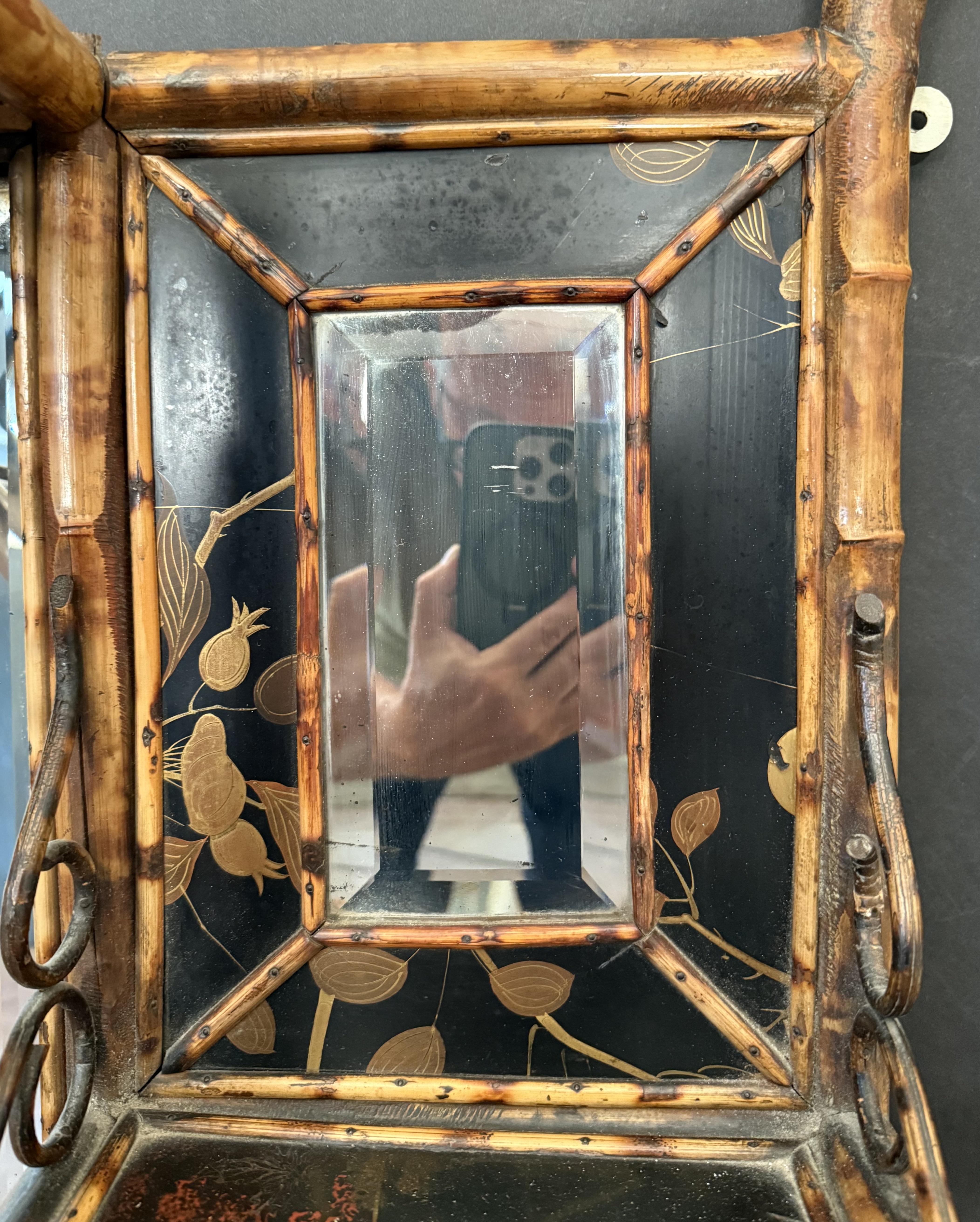 Large English Bamboo Over Mantle or Wall Mirror  (H 42 3/4 x W 51 1/2) For Sale 3