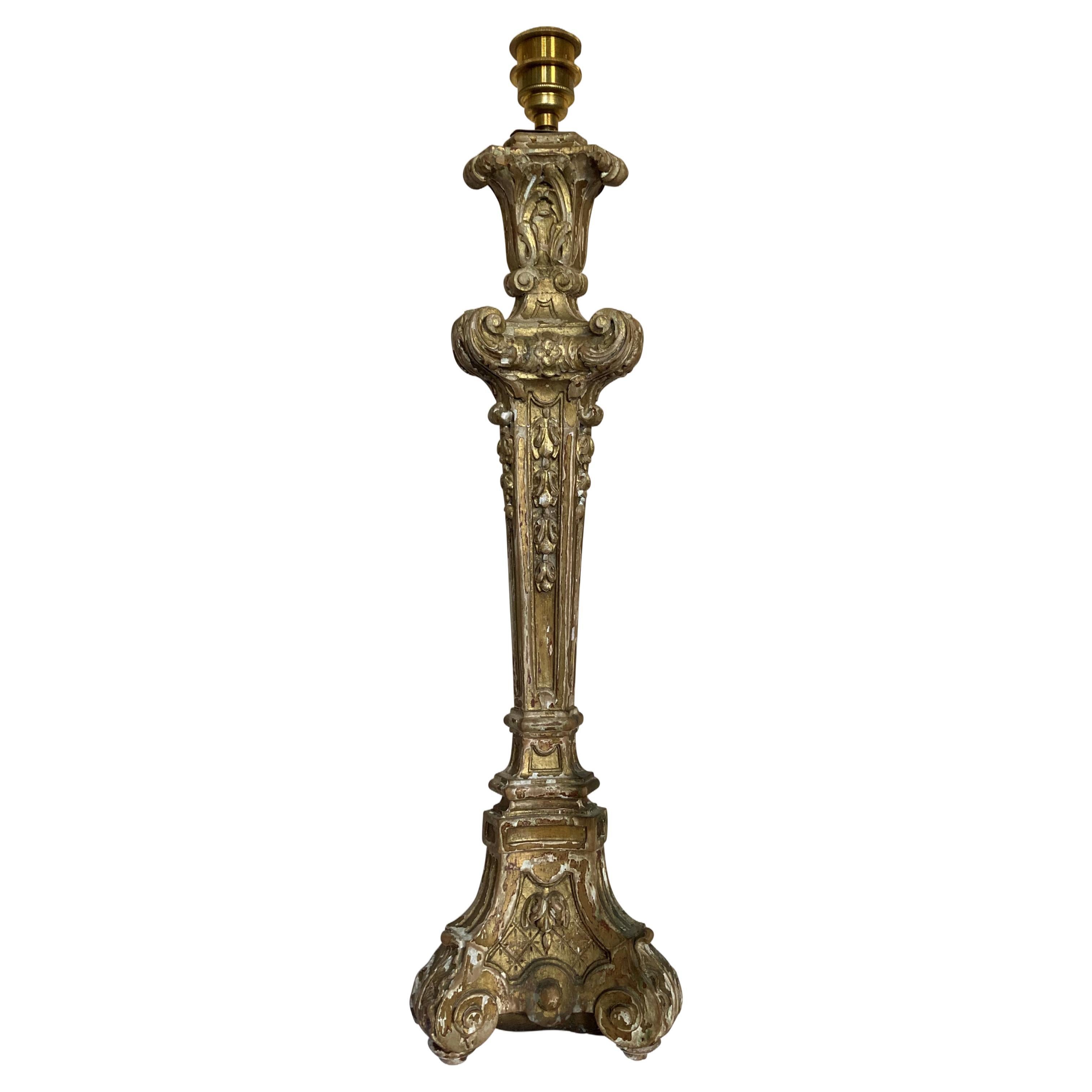 Large English Baroque Carved Lamp For Sale