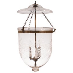 Large English Bell Jar Lantern with Vine Etching