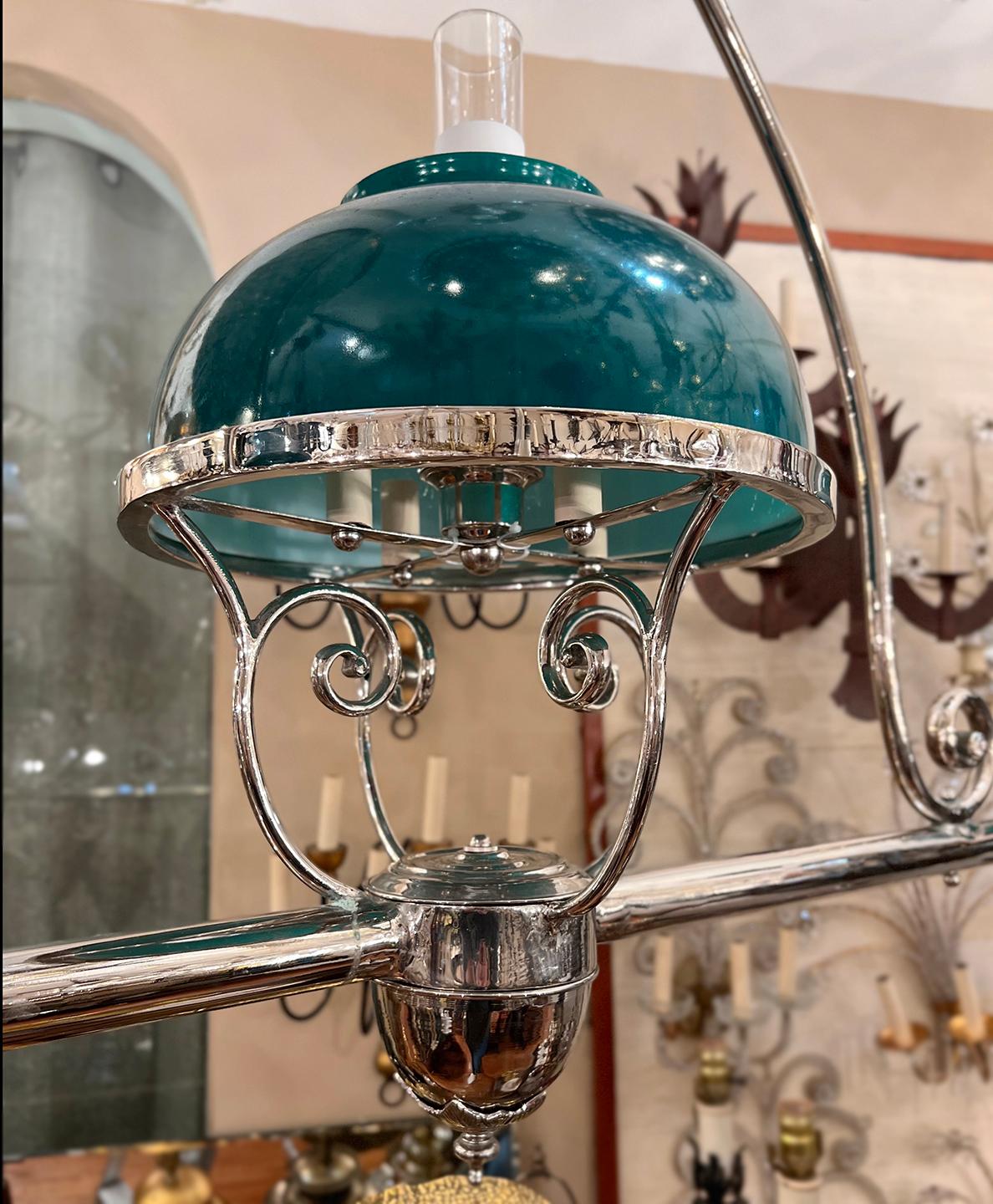 Plated Large English Billiard Light Fixture For Sale