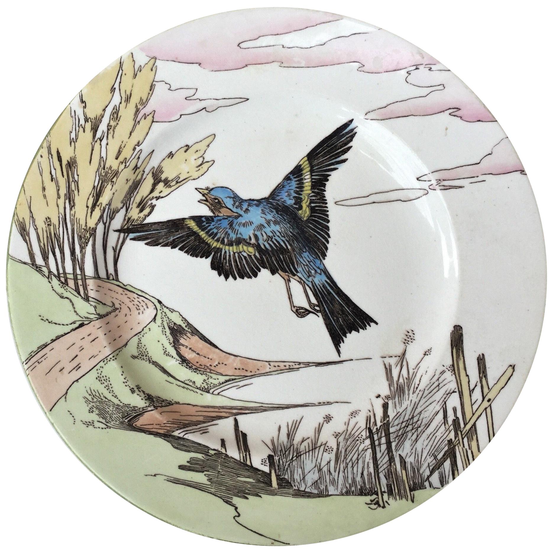 Grande assiette anglaise à oiseaux Mintons, datant d'environ 1900