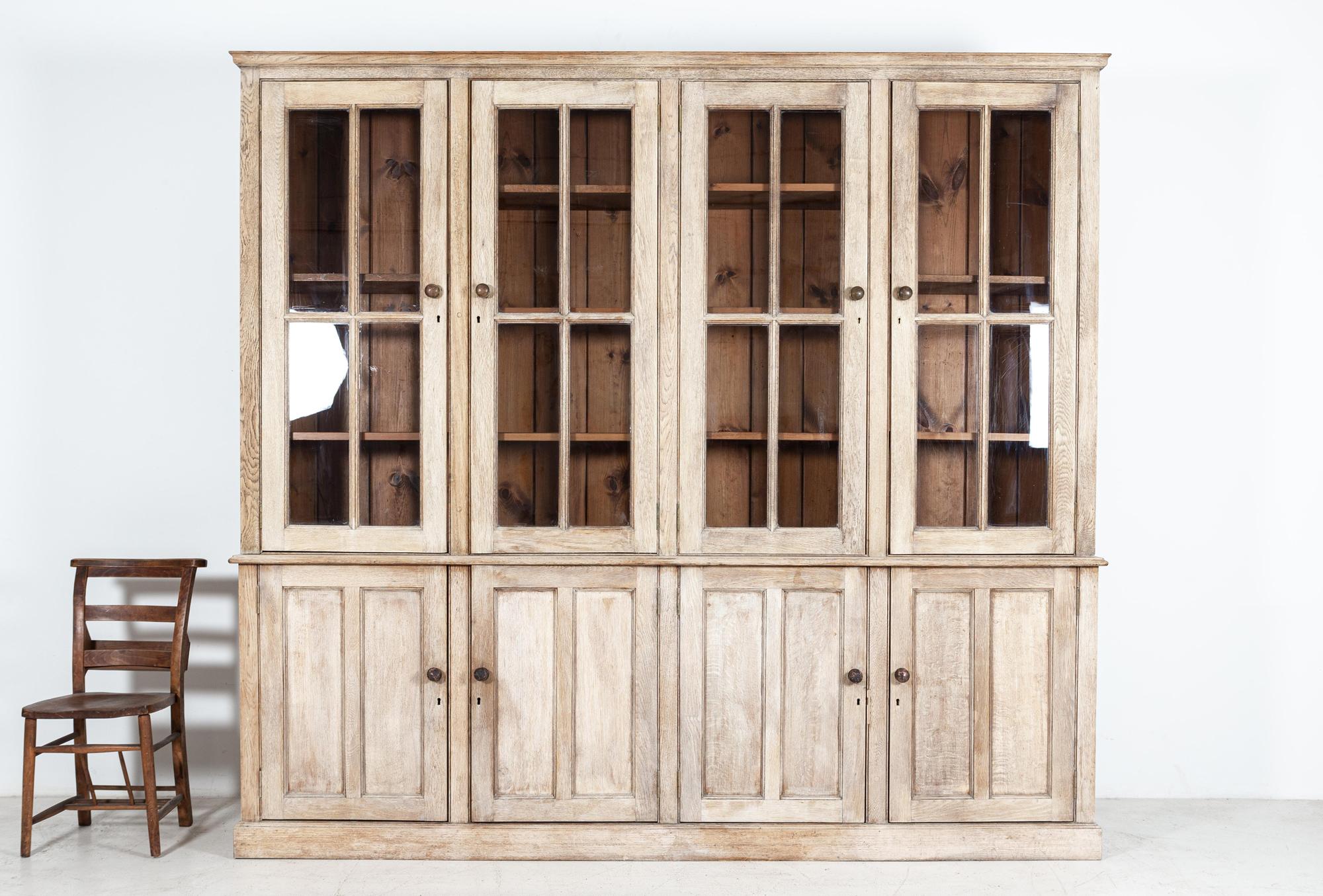 Large English Bleached Oak Glazed Bookcase 7