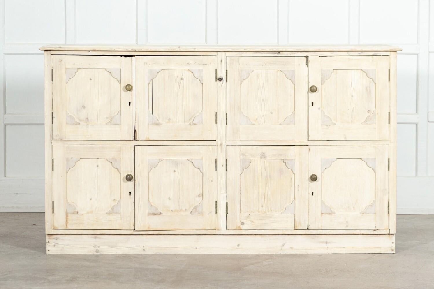 circa 1890
Large English Bleached Pine Locker Cabinet
sku 1549
W174 x D43 x H100 cm