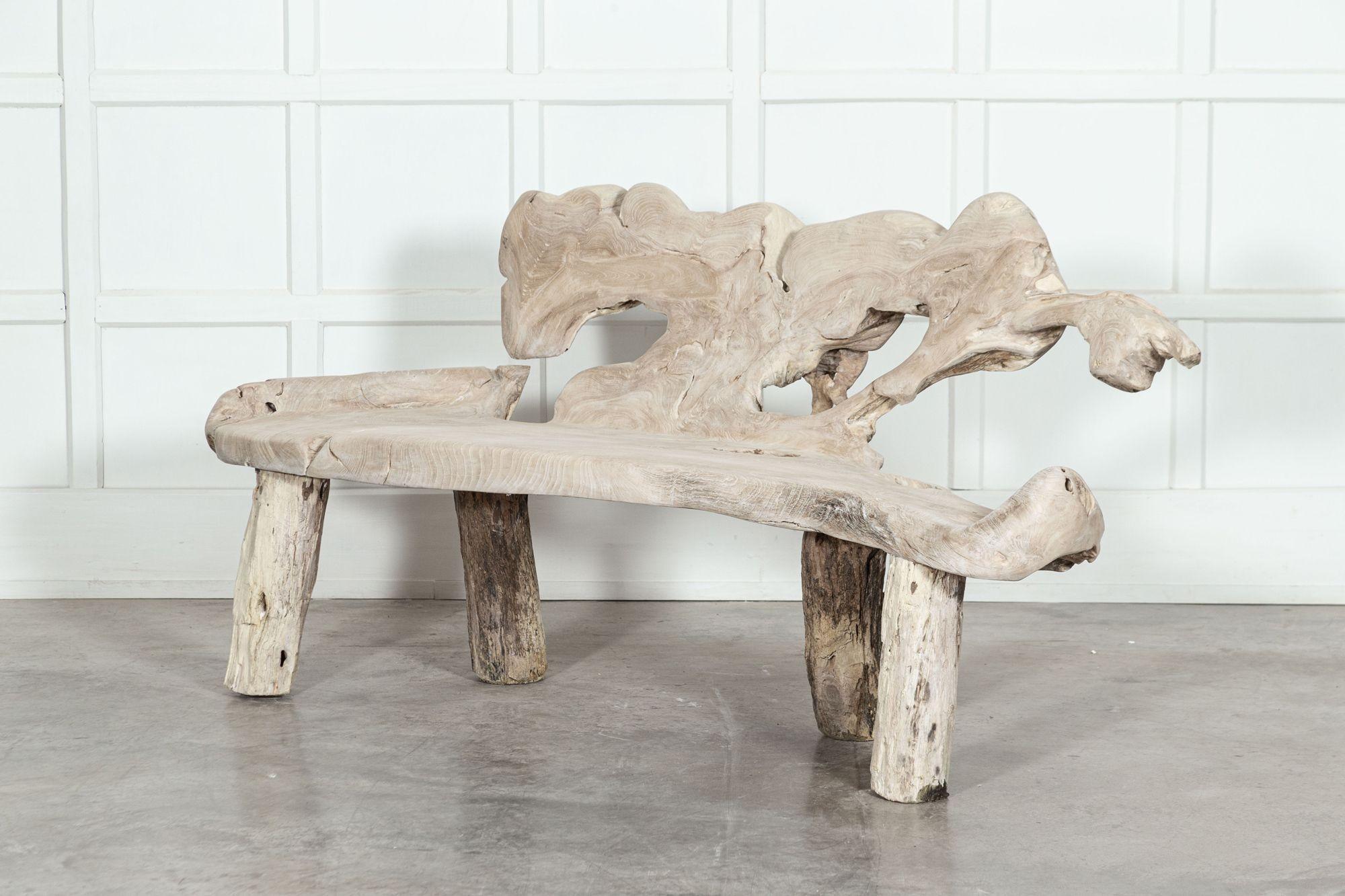 Large English Bleached Teak Root Bench In Good Condition For Sale In Staffordshire, GB