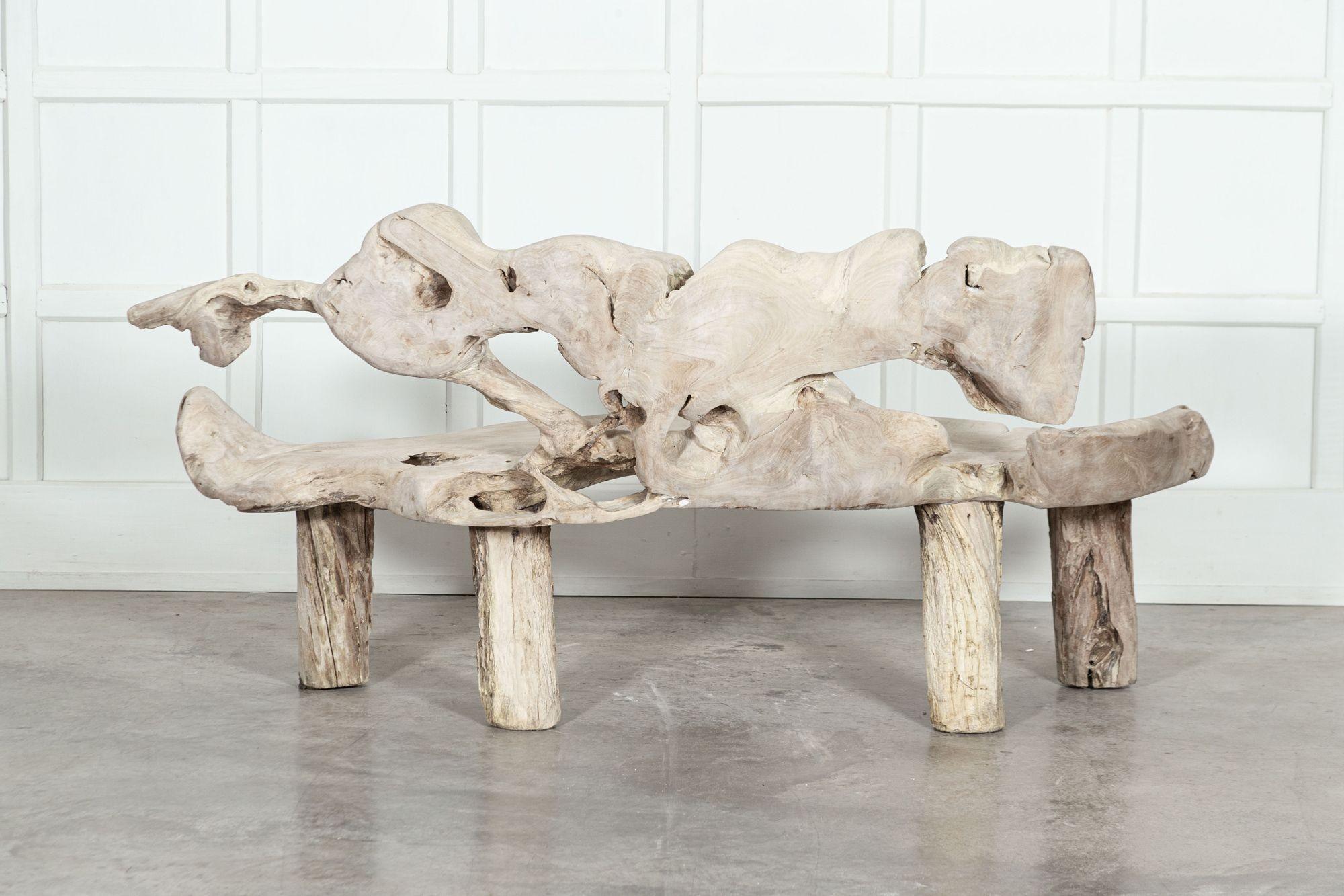 20th Century Large English Bleached Teak Root Bench For Sale