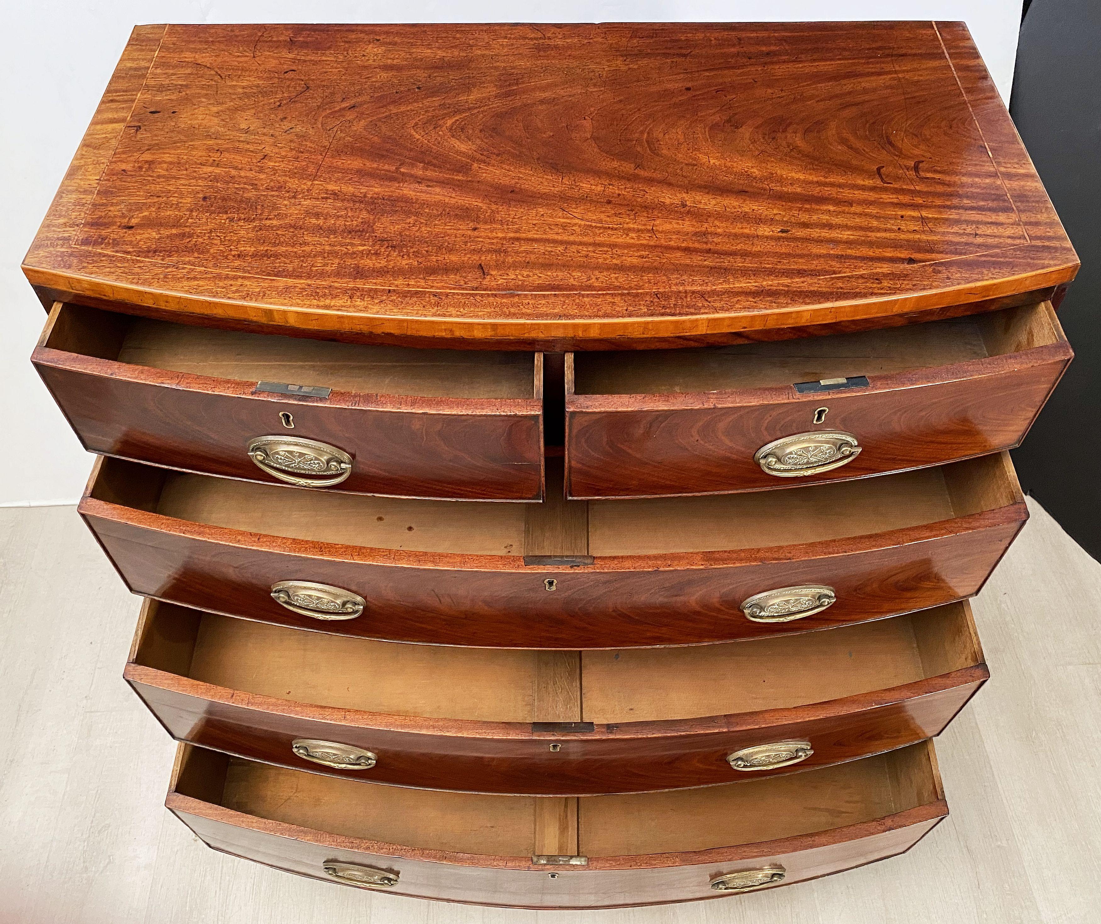 19th Century Large English Bow Front Chest of Drawers of Mahogany