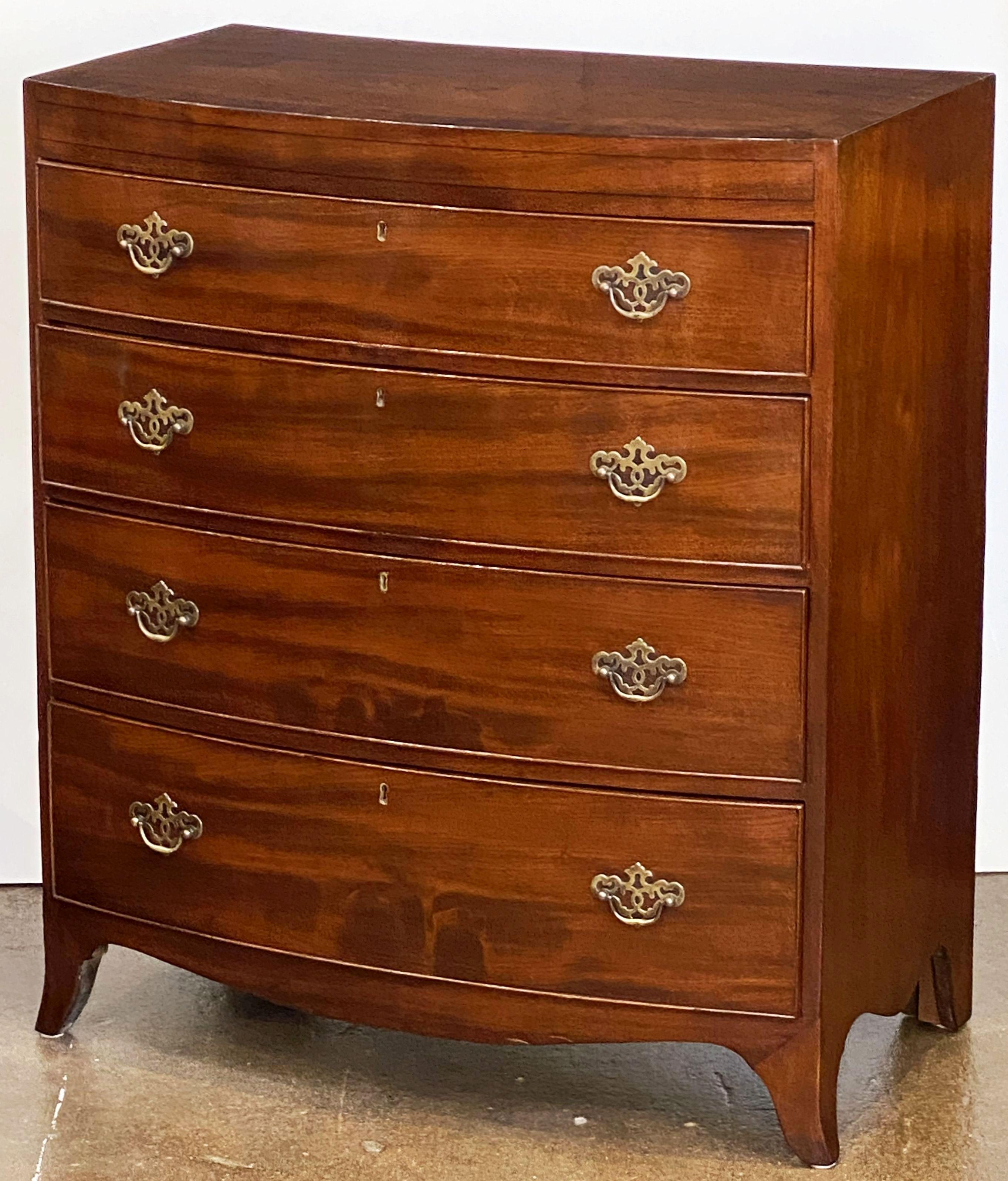 Metal Large English Bow Front Chest of Drawers of Mahogany For Sale