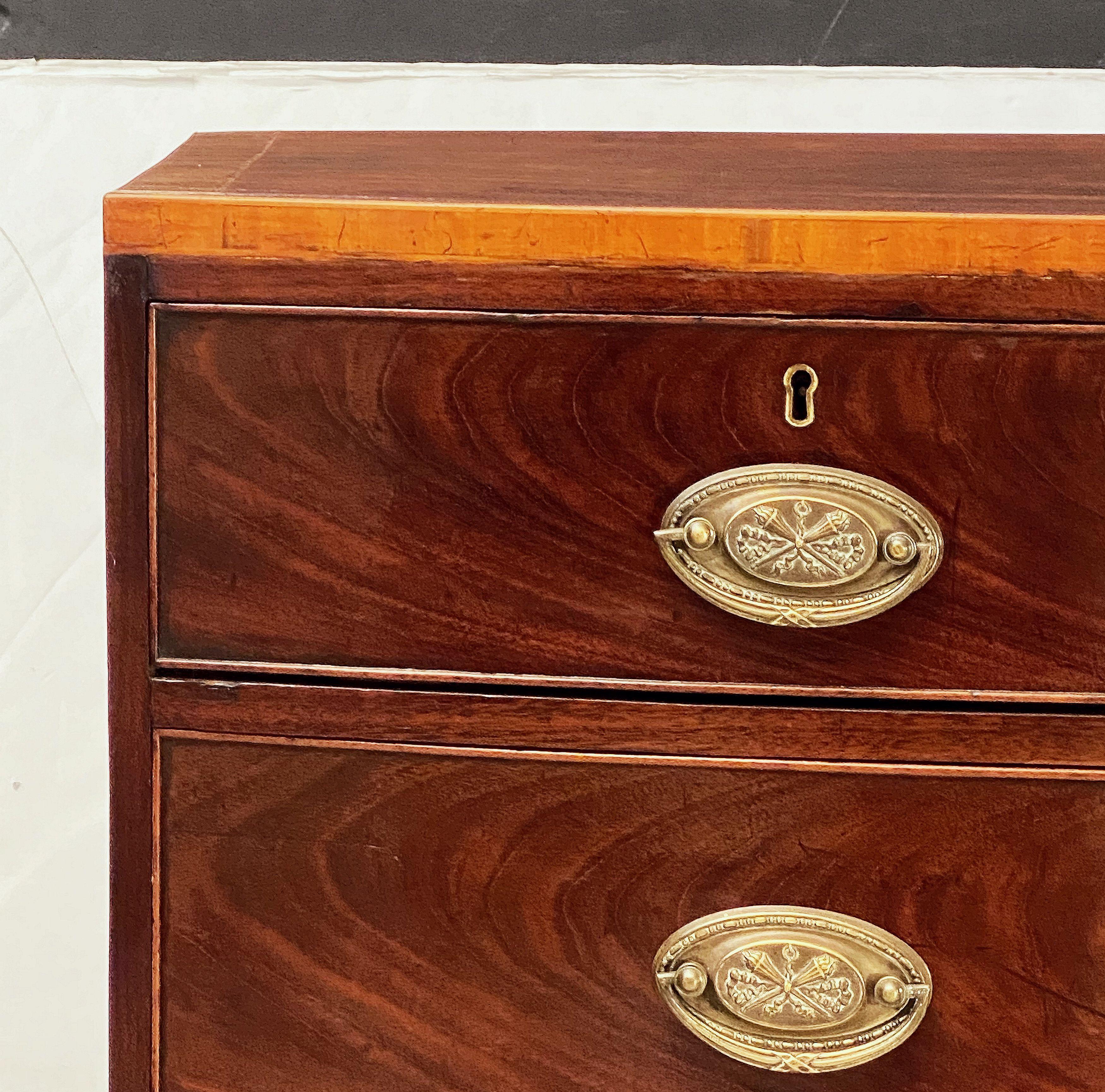 Metal Large English Bow Front Chest of Drawers of Mahogany