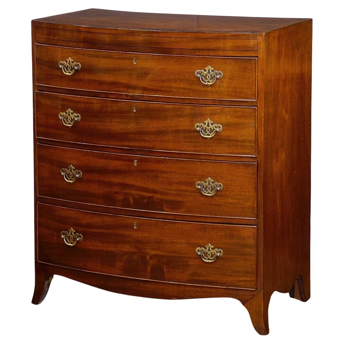 Large English Bow Front Chest of Drawers of Mahogany For Sale