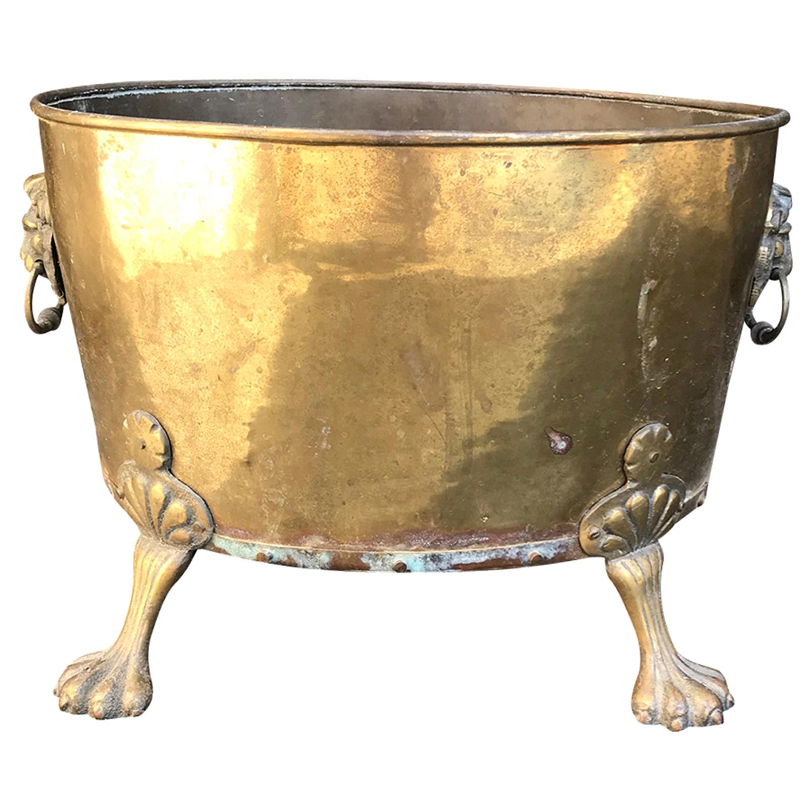 Large English Brass Cachepot, Marked "Made in England", circa 1900