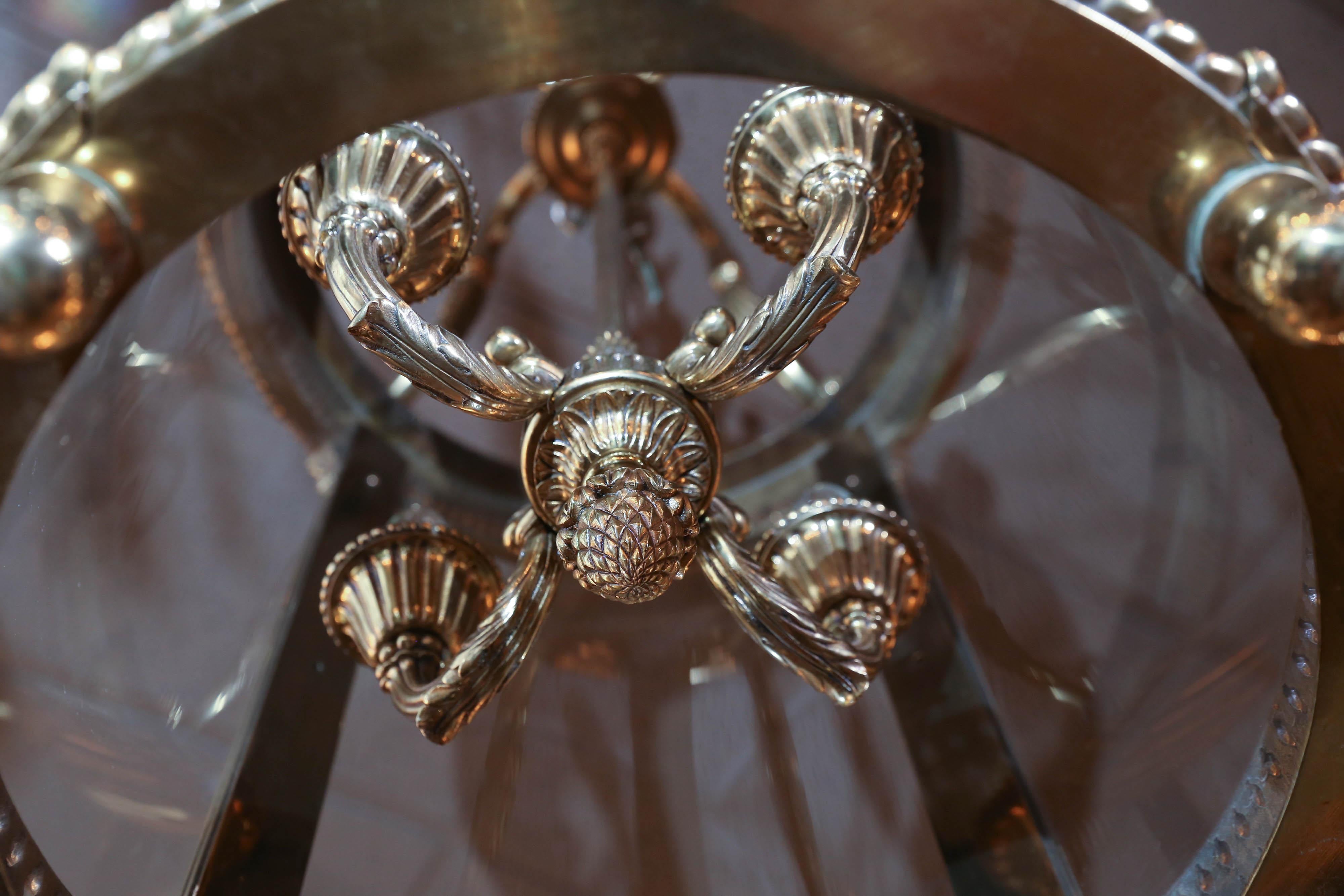 Large English Brass Circular Lantern Chandelier 3
