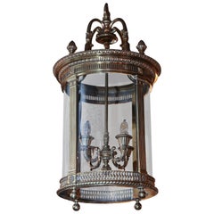 Antique Large English Brass Circular Lantern Chandelier