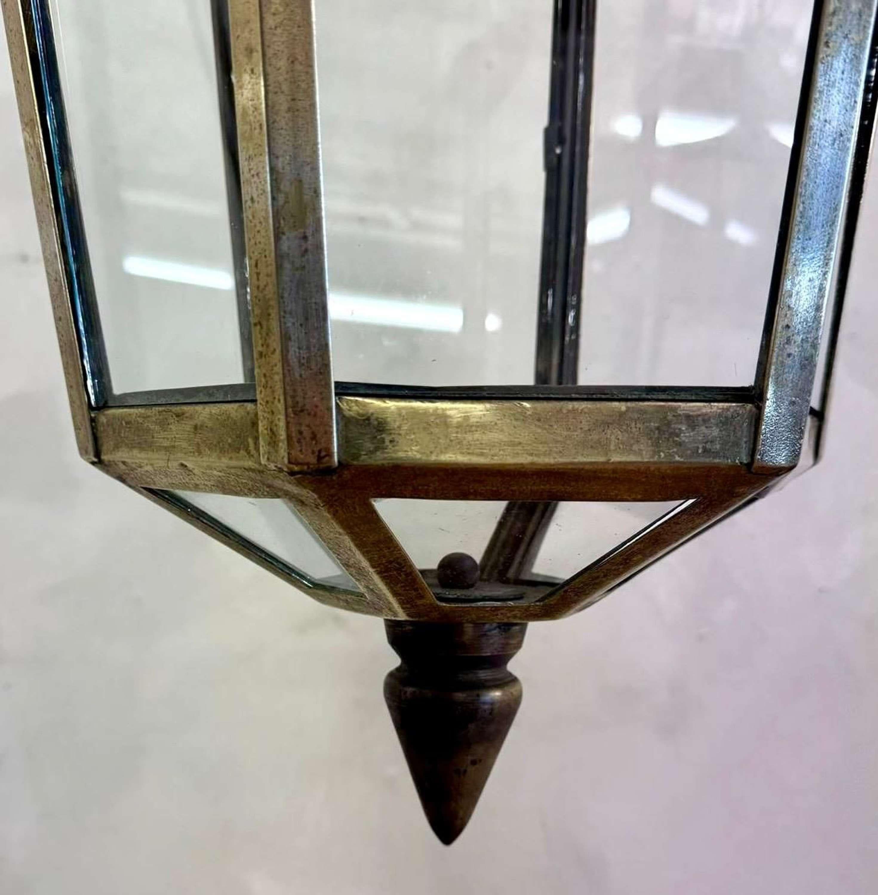 Hand-Crafted Large  English Brass Lantern c1930 For Sale