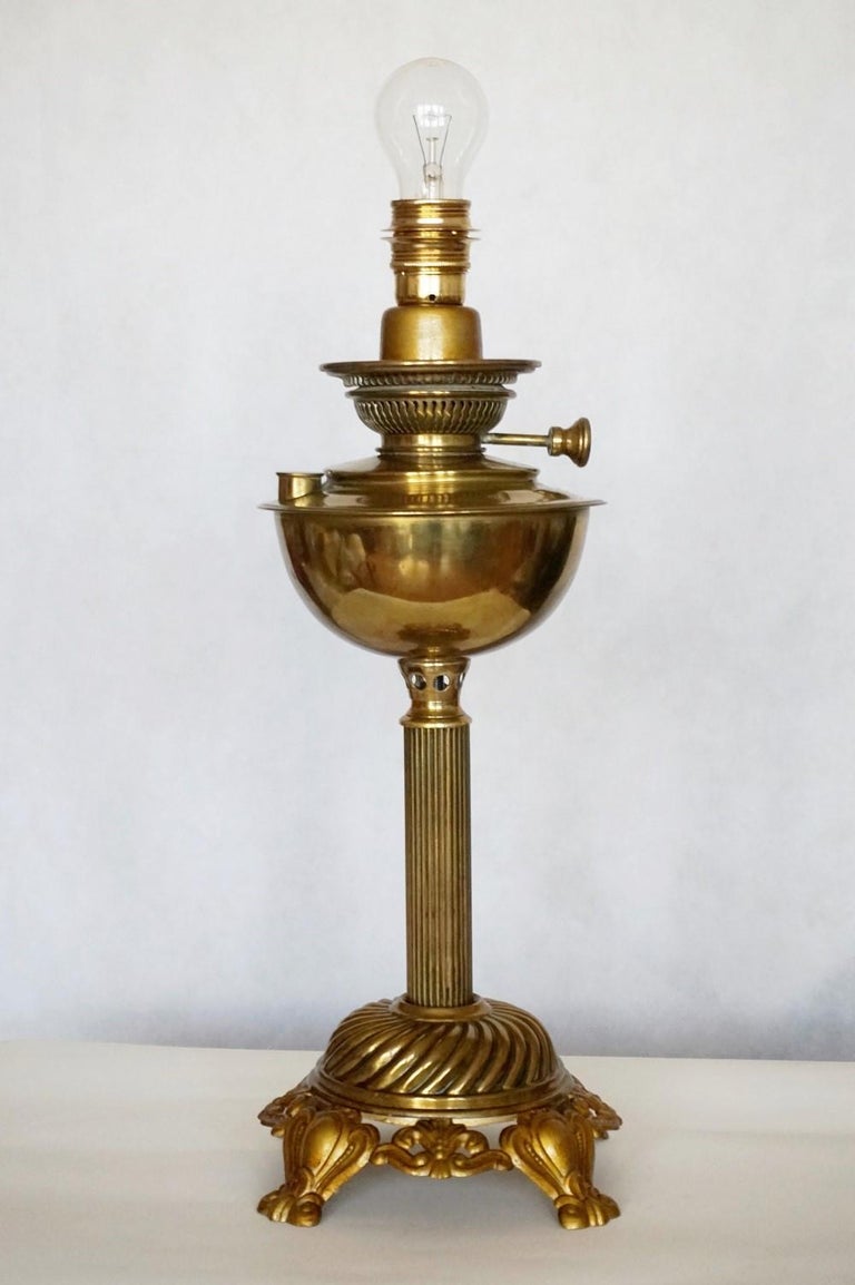 Large English Brass Oil Lamp Converted to Electrical Table Lamp For Sale at 1stDibs vintage