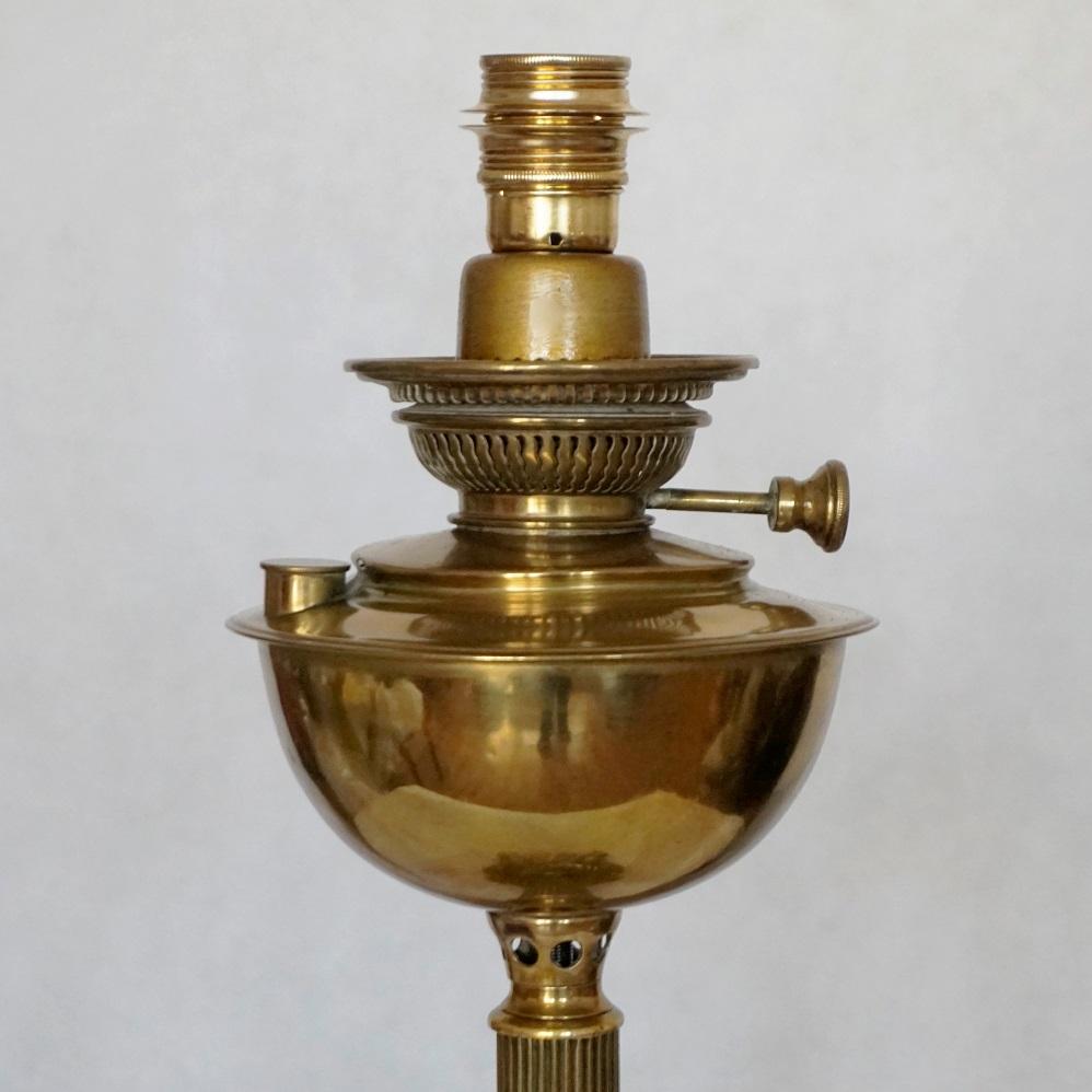 Neoclassical Large English Brass Oil Lamp Converted to Electrical Table Lamp For Sale