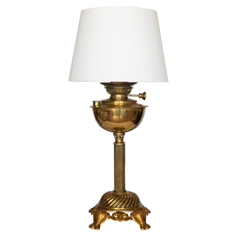 Large English Brass Oil Lamp Converted to Electrical Table Lamp For