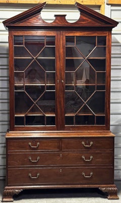 Large English Breakfont Bookcase of Mahogany with Astragal Glass Doors