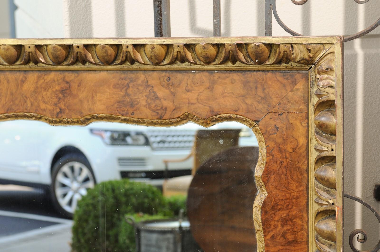 Large English Burl Wood and Gilt Mirror with Egg and Dart Motifs, circa 1870 For Sale 2
