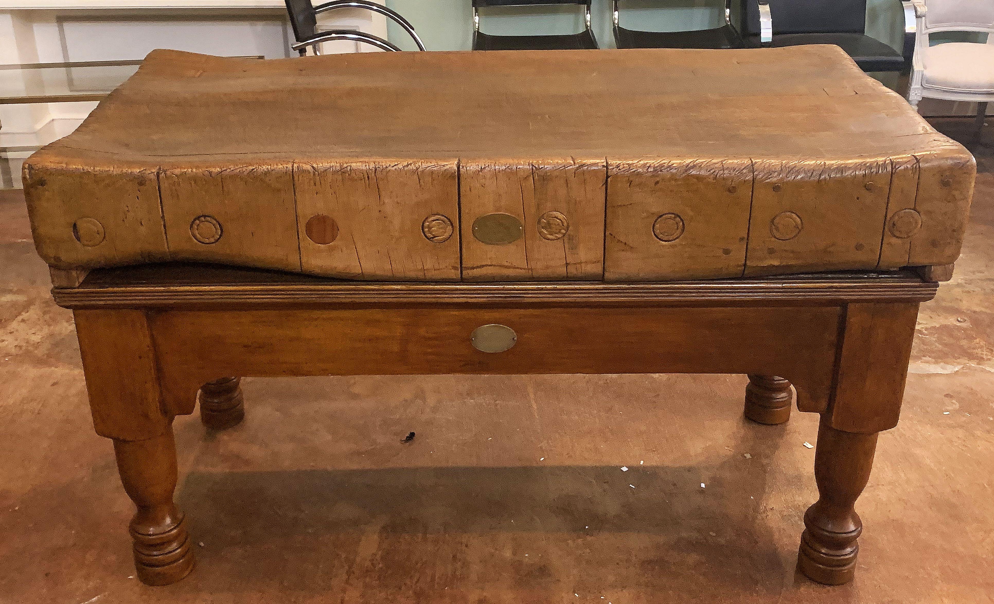 Large English Butcher's Chopping Block on Stand In Good Condition In Austin, TX
