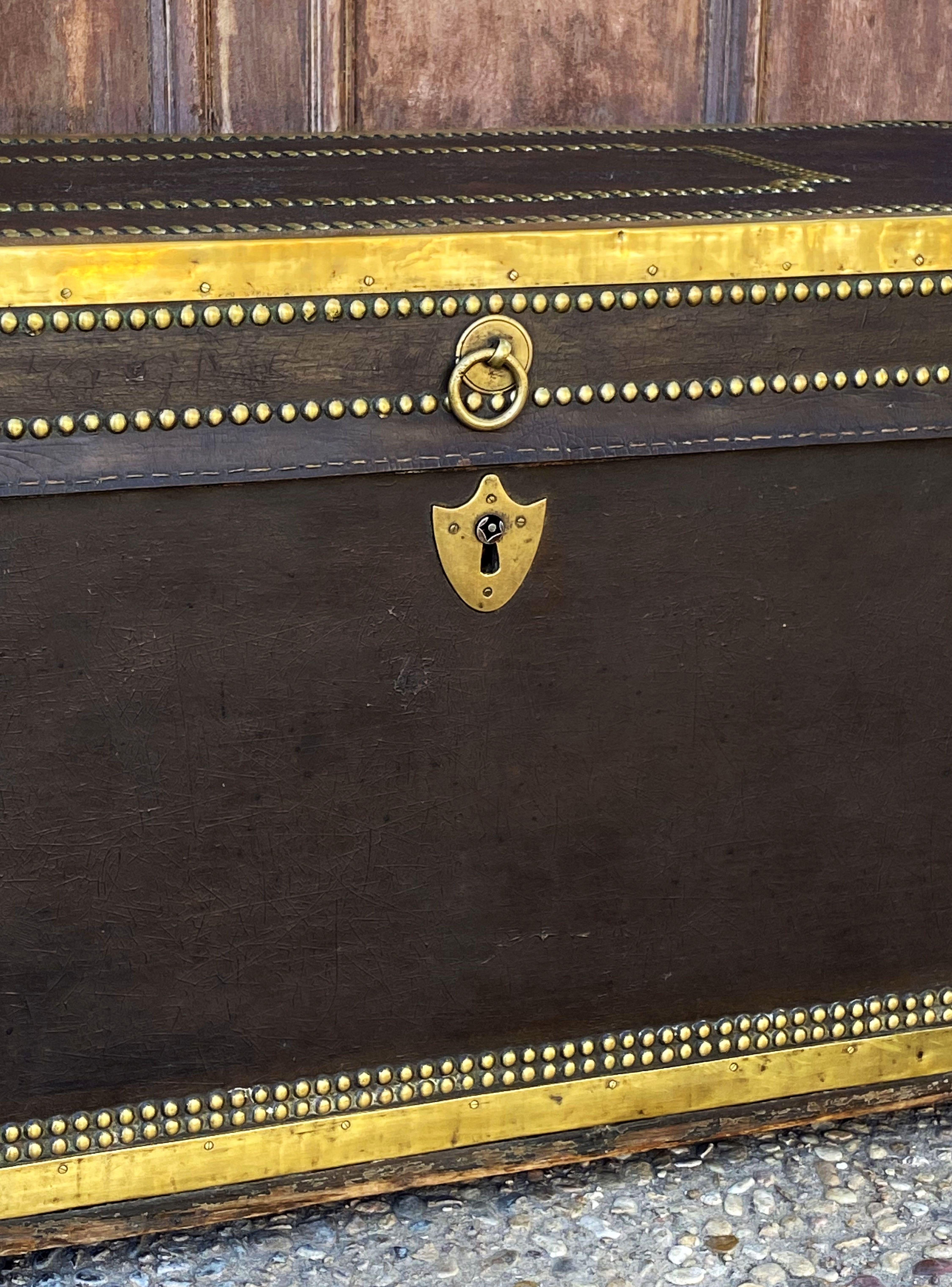 English Campaign Trunk of Brass-Bound Leather and Camphor Wood, Circa 1820 6