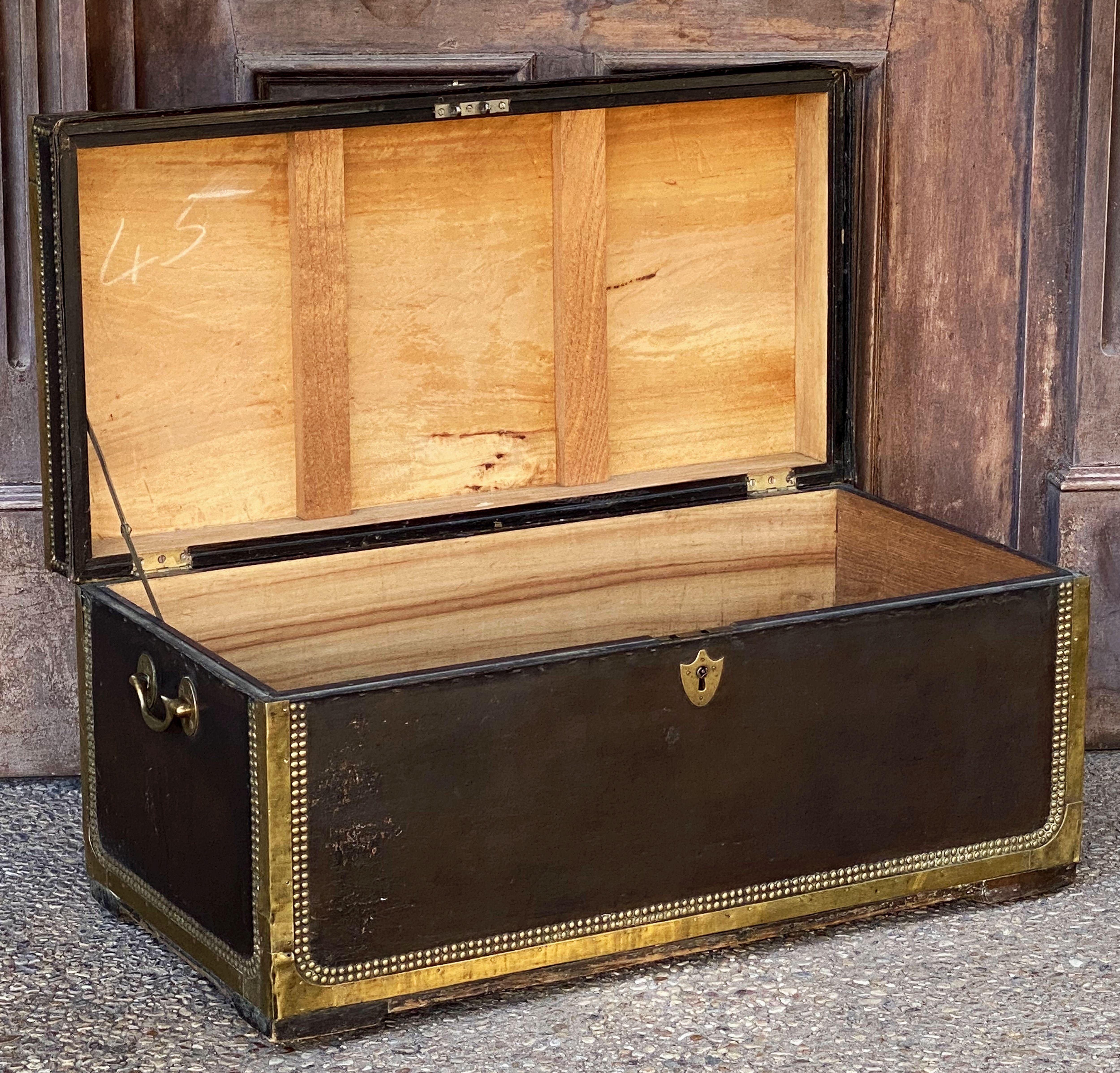 English Campaign Trunk of Brass-Bound Leather and Camphor Wood, Circa 1820 7
